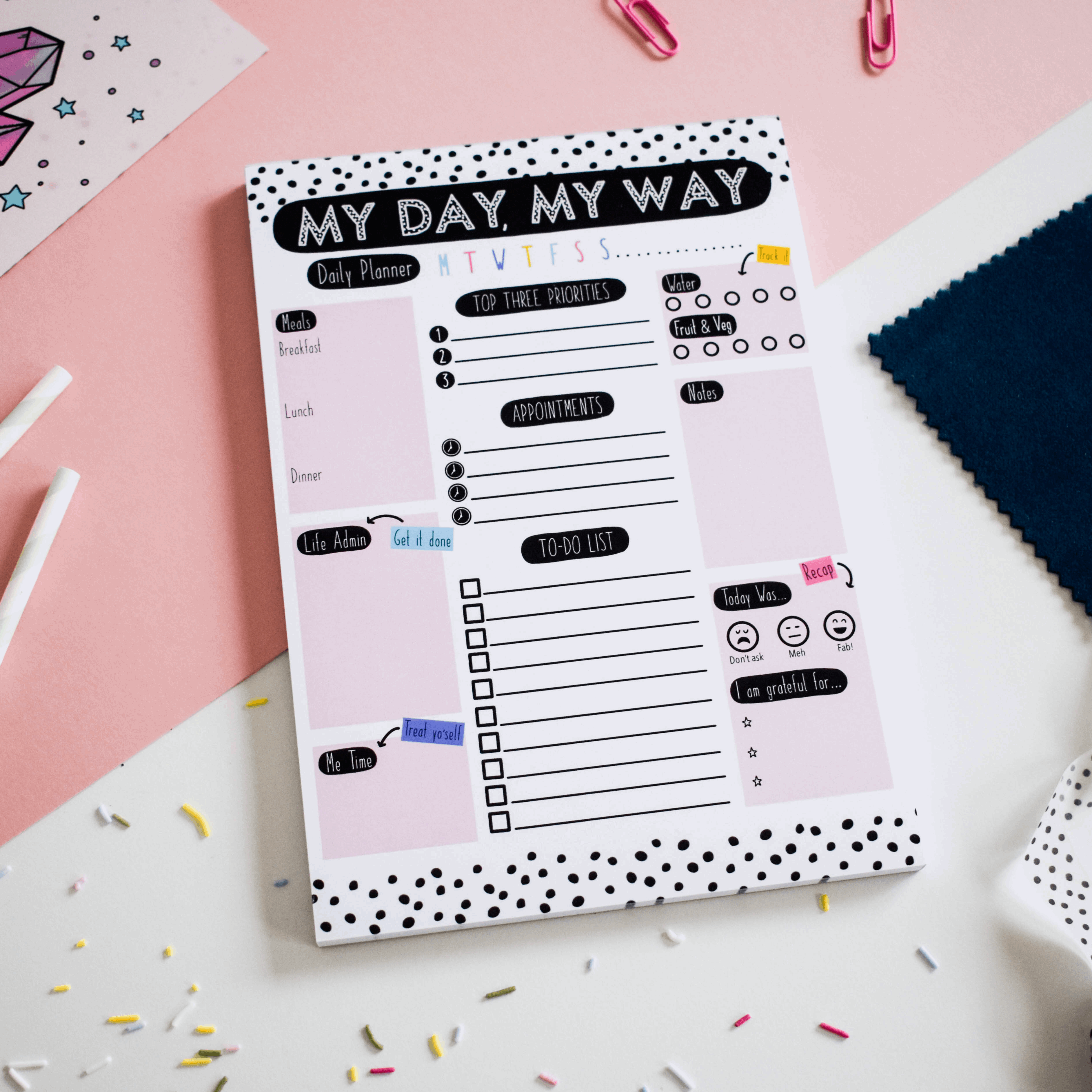 A5 Daily Planner Notepad. My Day My Way. Pretty Average Prints