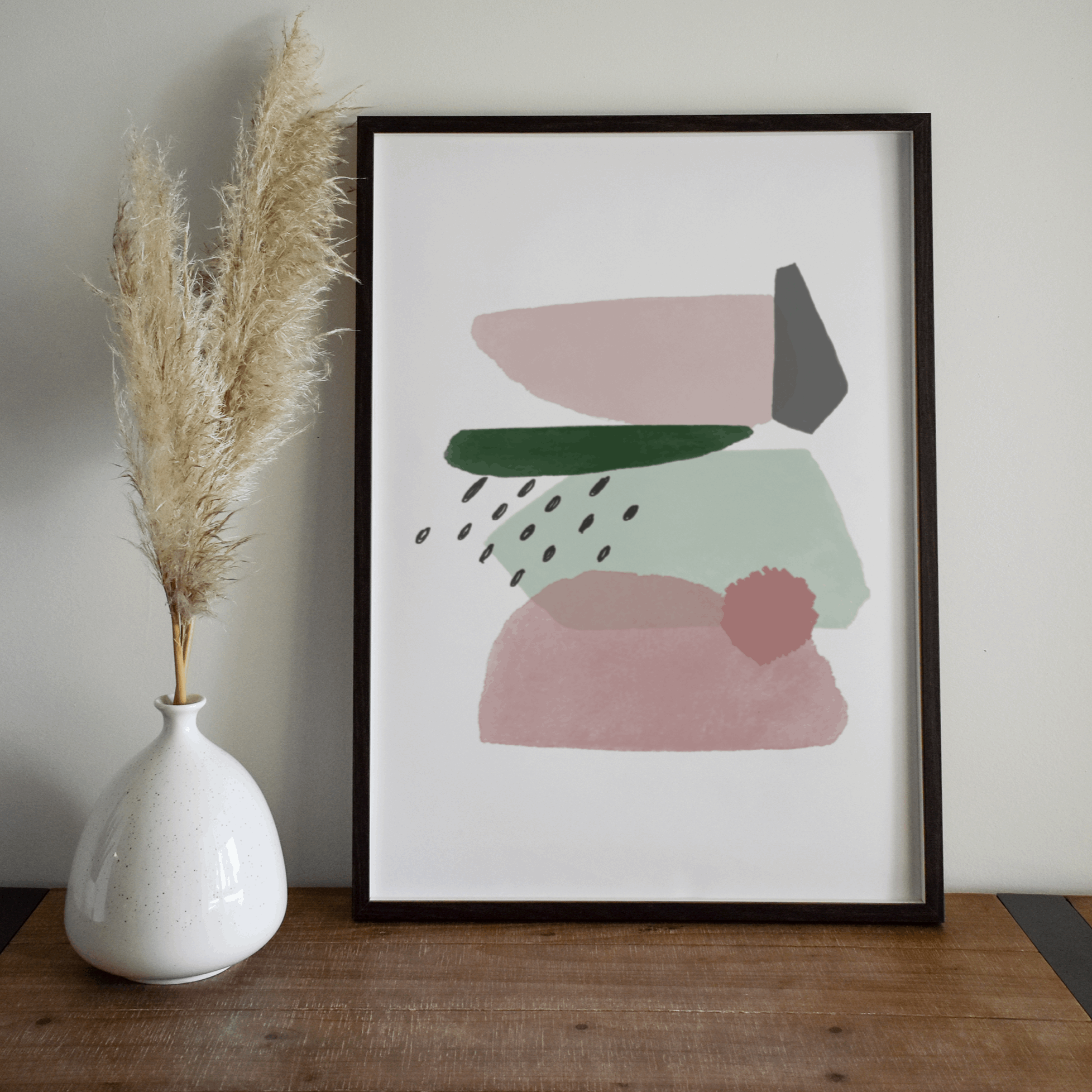 Abstract Shapes Print - Emerald Green & Blush Pink (DESIGN ONE) Posters, Prints, & Visual Artwork Pretty Average