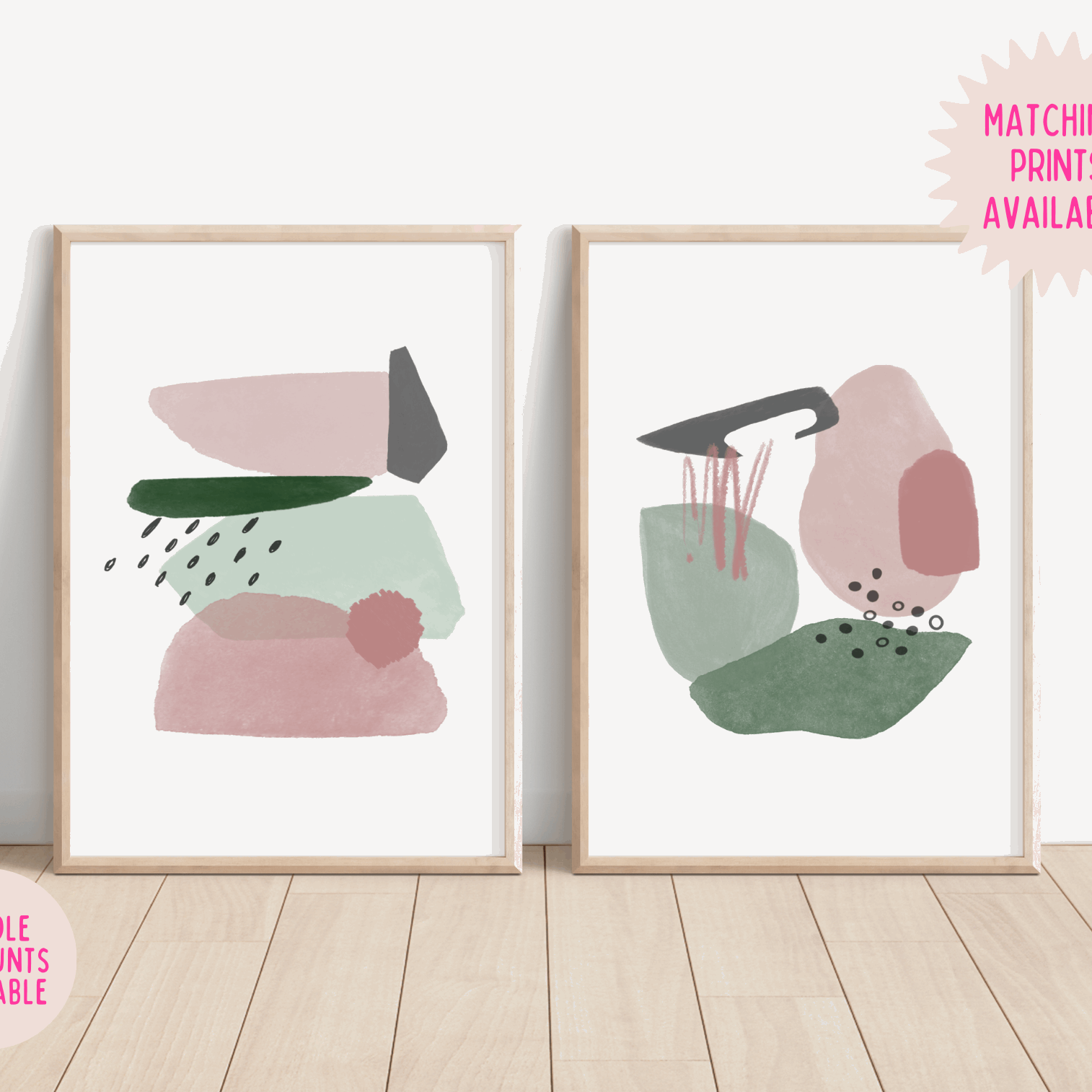 Abstract Shapes Print - Emerald Green & Blush Pink (DESIGN TWO) Posters, Prints, & Visual Artwork Pretty Average