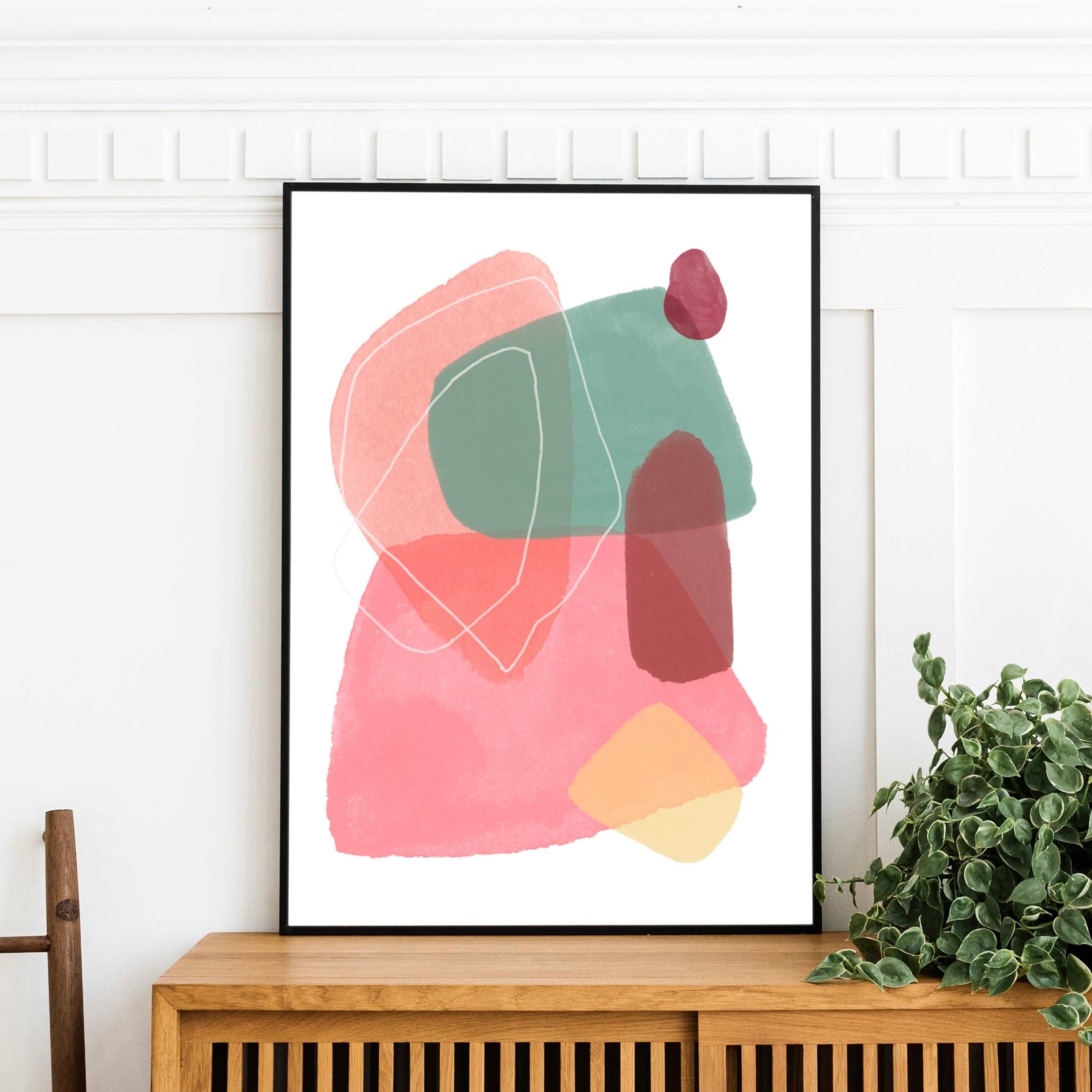 Abstract Shapes Print - Red, Coral and Green Posters, Prints, & Visual Artwork Pretty Average