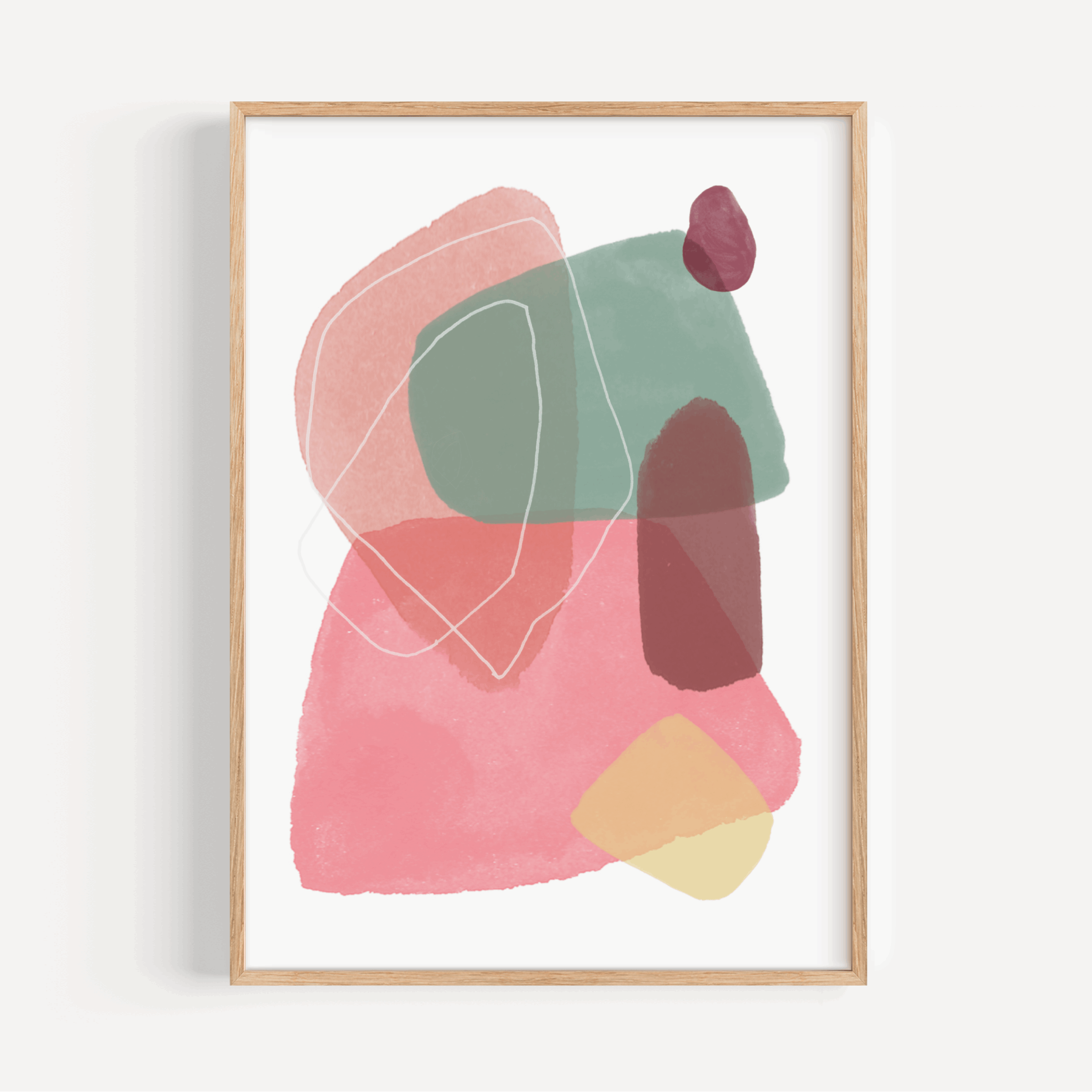 Abstract Shapes Print - Red, Coral and Green Posters, Prints, & Visual Artwork Pretty Average