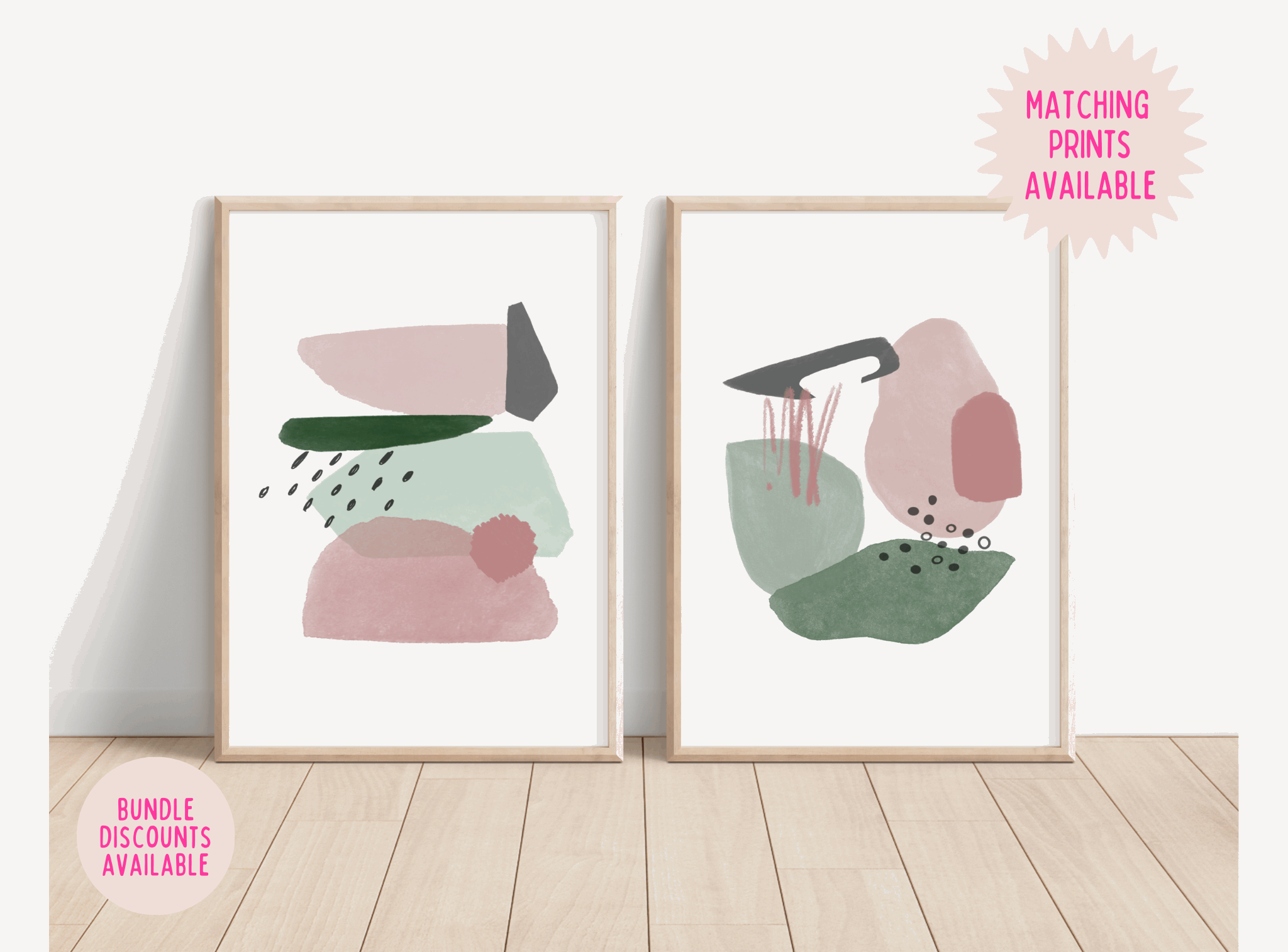 Abstract Shapes Print - Emerald Green & Blush Pink (DESIGN ONE) Posters, Prints, & Visual Artwork Pretty Average