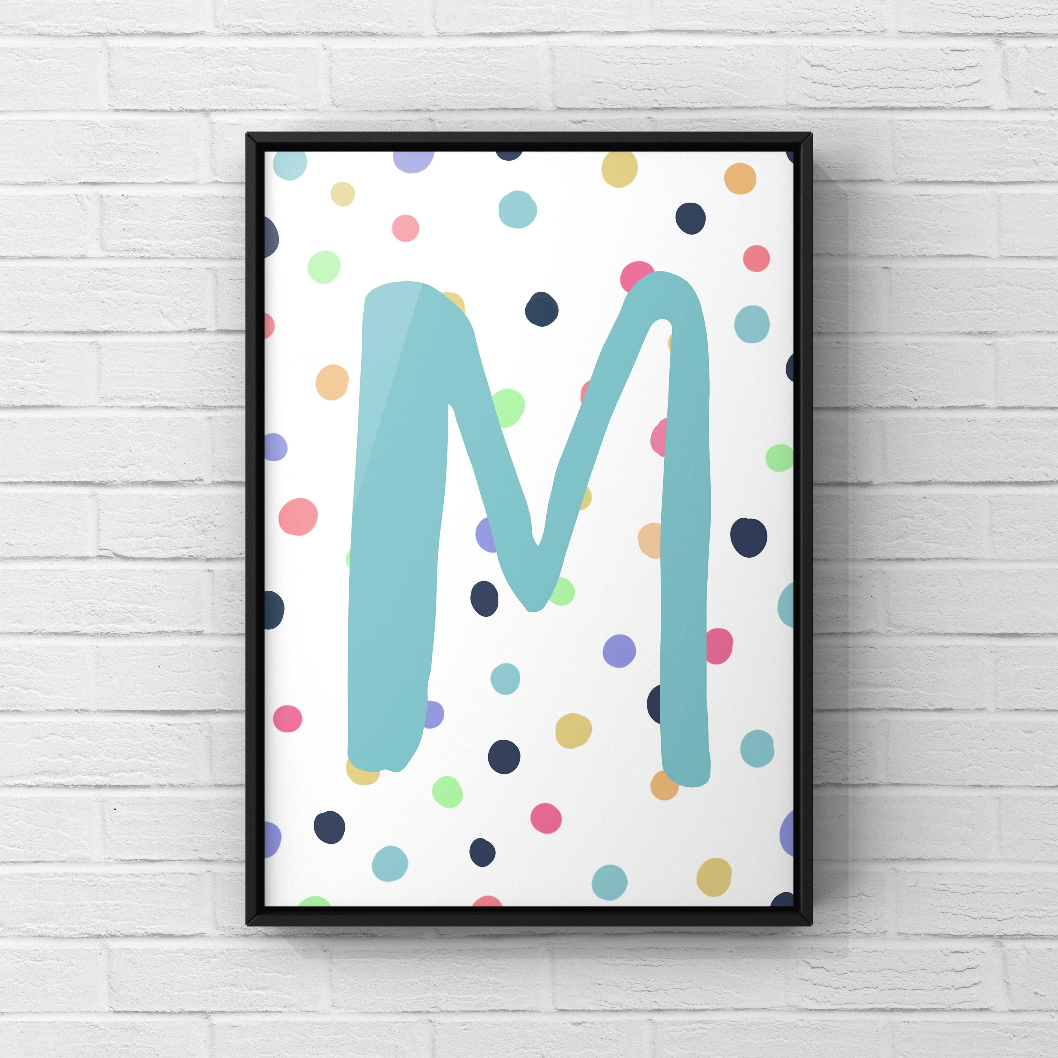 Letter / Initial Print - Blue & Rainbow Polka Dots Posters, Prints, & Visual Artwork Pretty Average