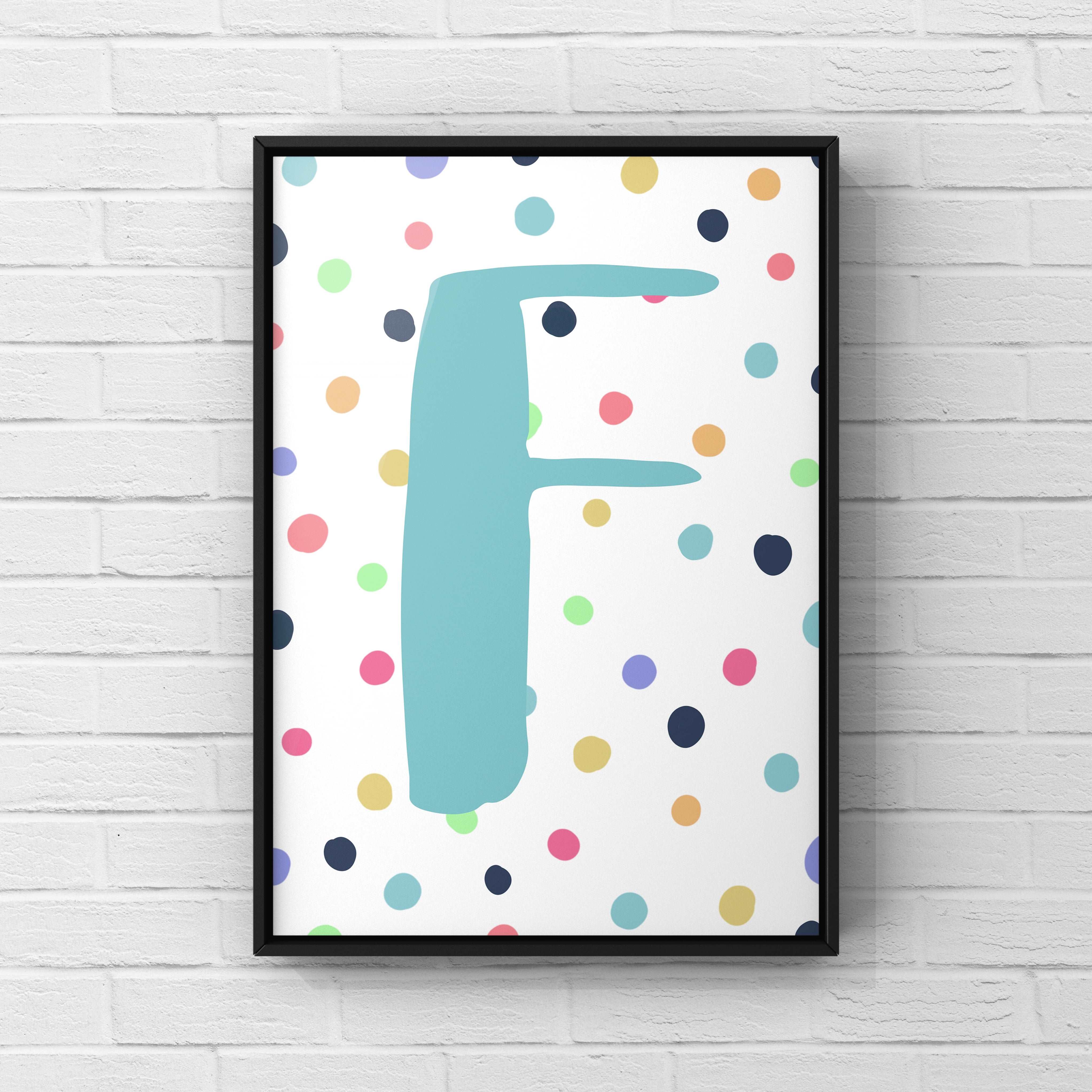 Letter / Initial Print - Blue & Rainbow Polka Dots Posters, Prints, & Visual Artwork Pretty Average