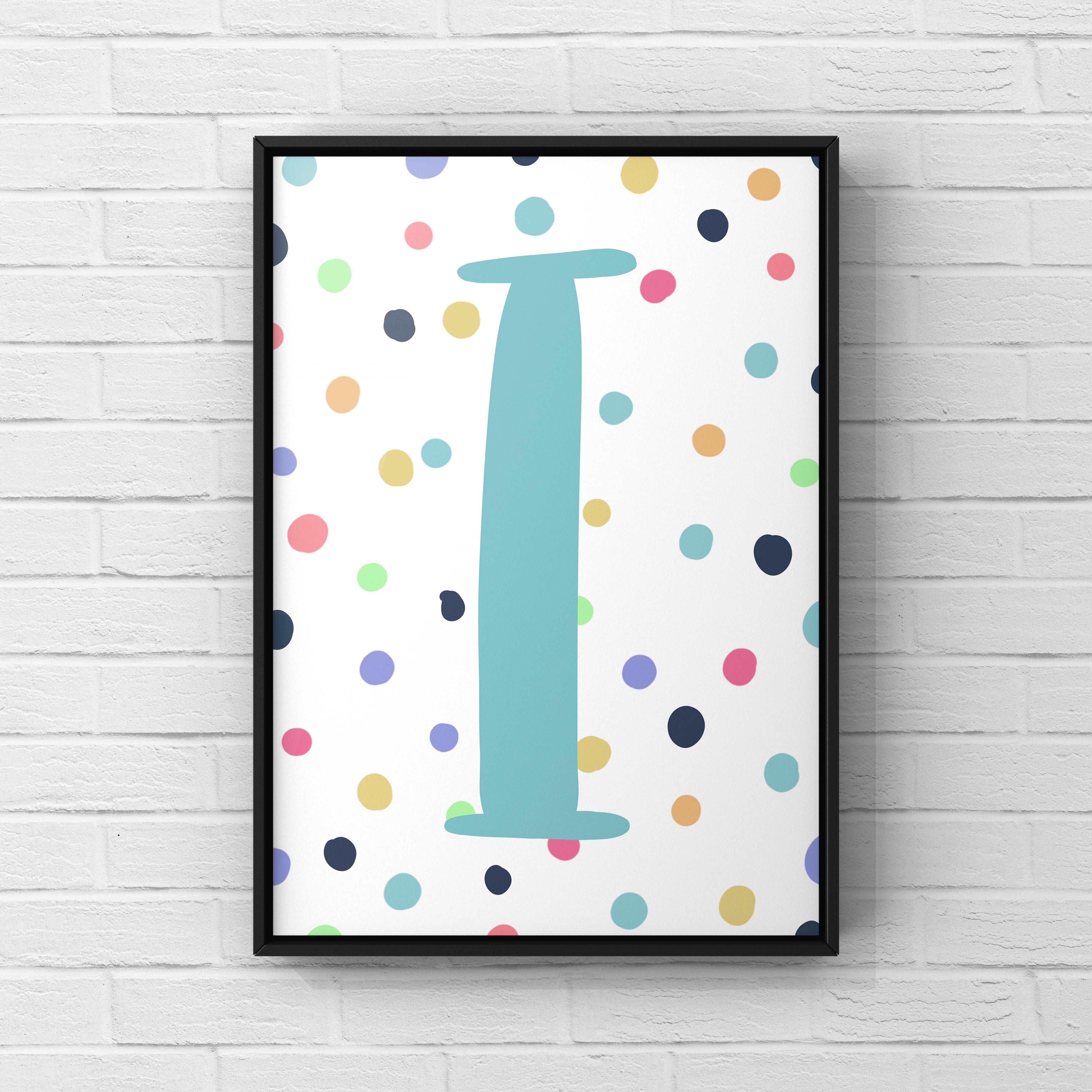Letter / Initial Print - Blue & Rainbow Polka Dots Posters, Prints, & Visual Artwork Pretty Average