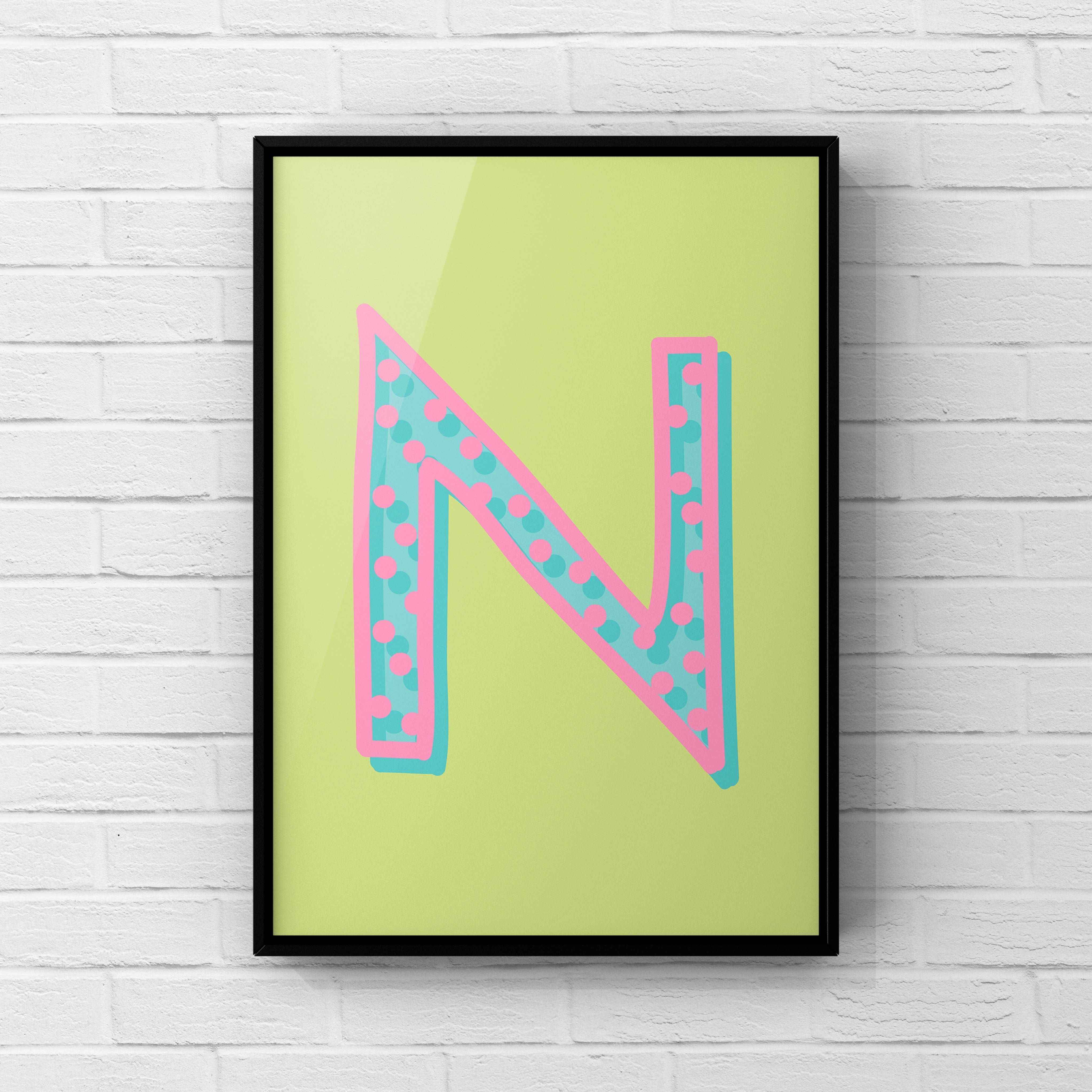 Letter / Initial Print - Green, Pink & Blue Polka Dot Posters, Prints, & Visual Artwork Pretty Average