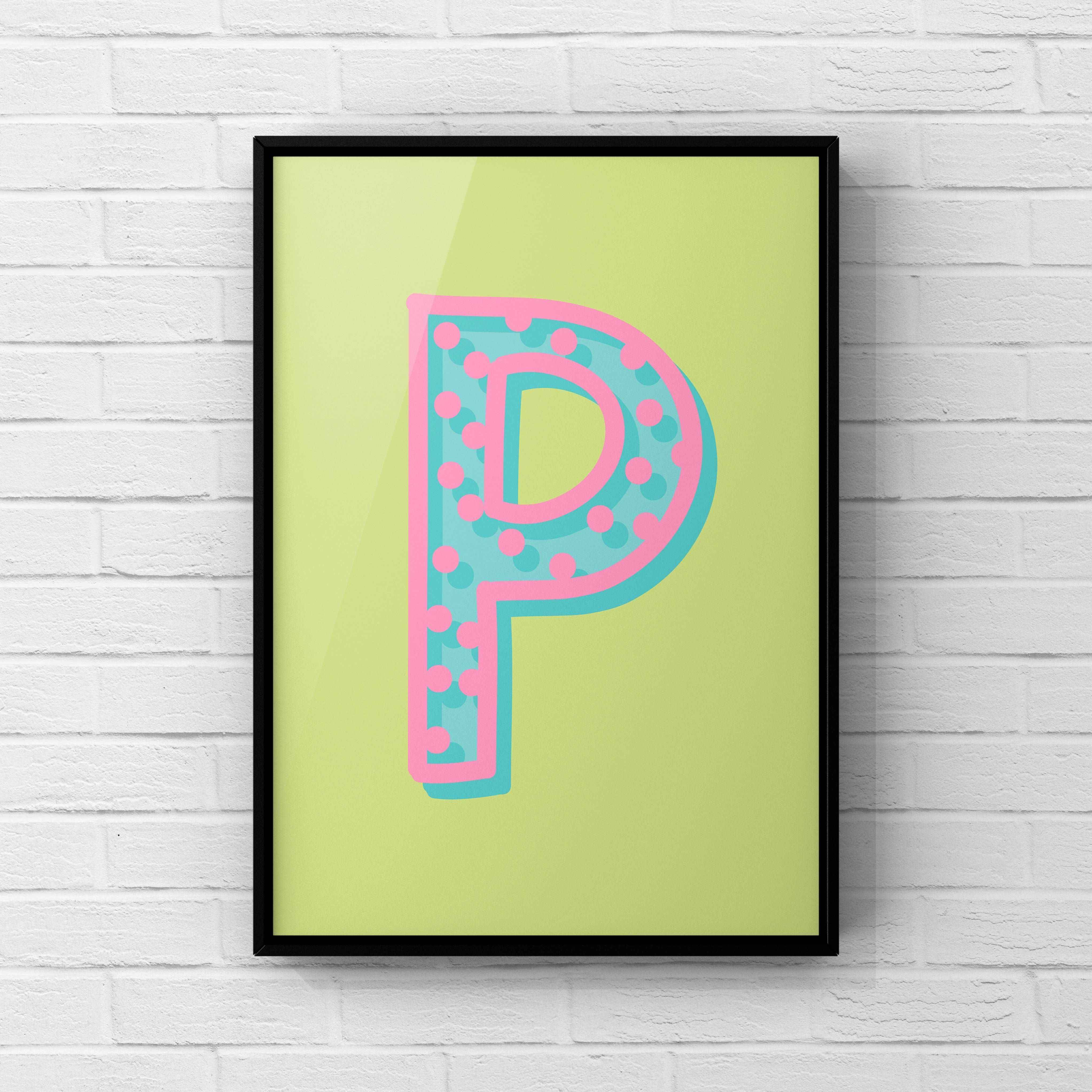 Letter / Initial Print - Green, Pink & Blue Polka Dot Posters, Prints, & Visual Artwork Pretty Average