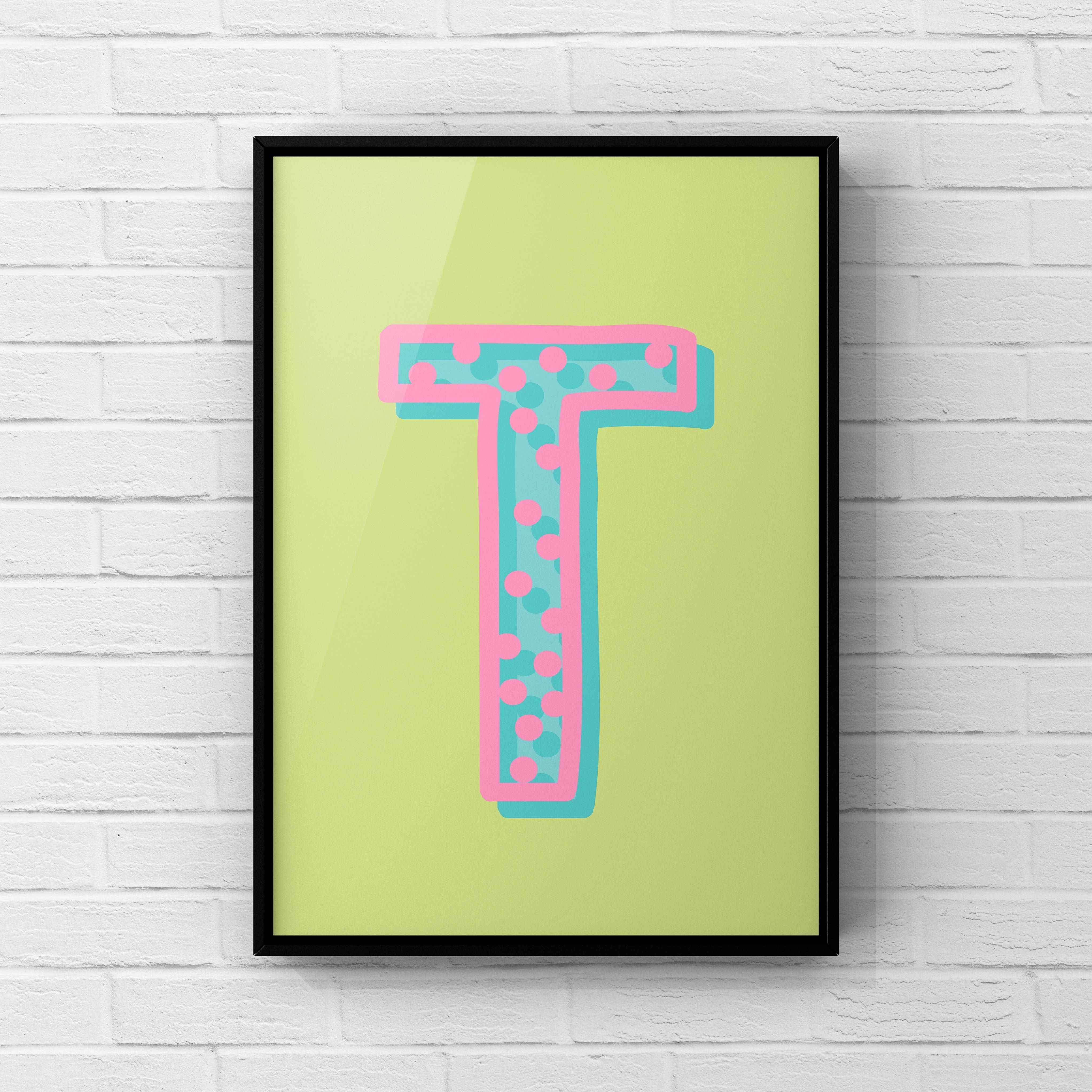 Letter / Initial Print - Green, Pink & Blue Polka Dot Posters, Prints, & Visual Artwork Pretty Average