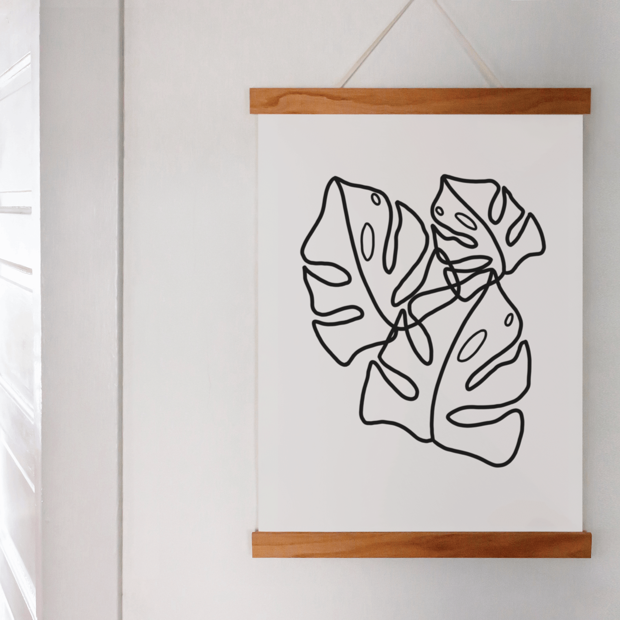 Monstera Line Drawing Print - Three Leaves Posters, Prints, & Visual Artwork Pretty Average