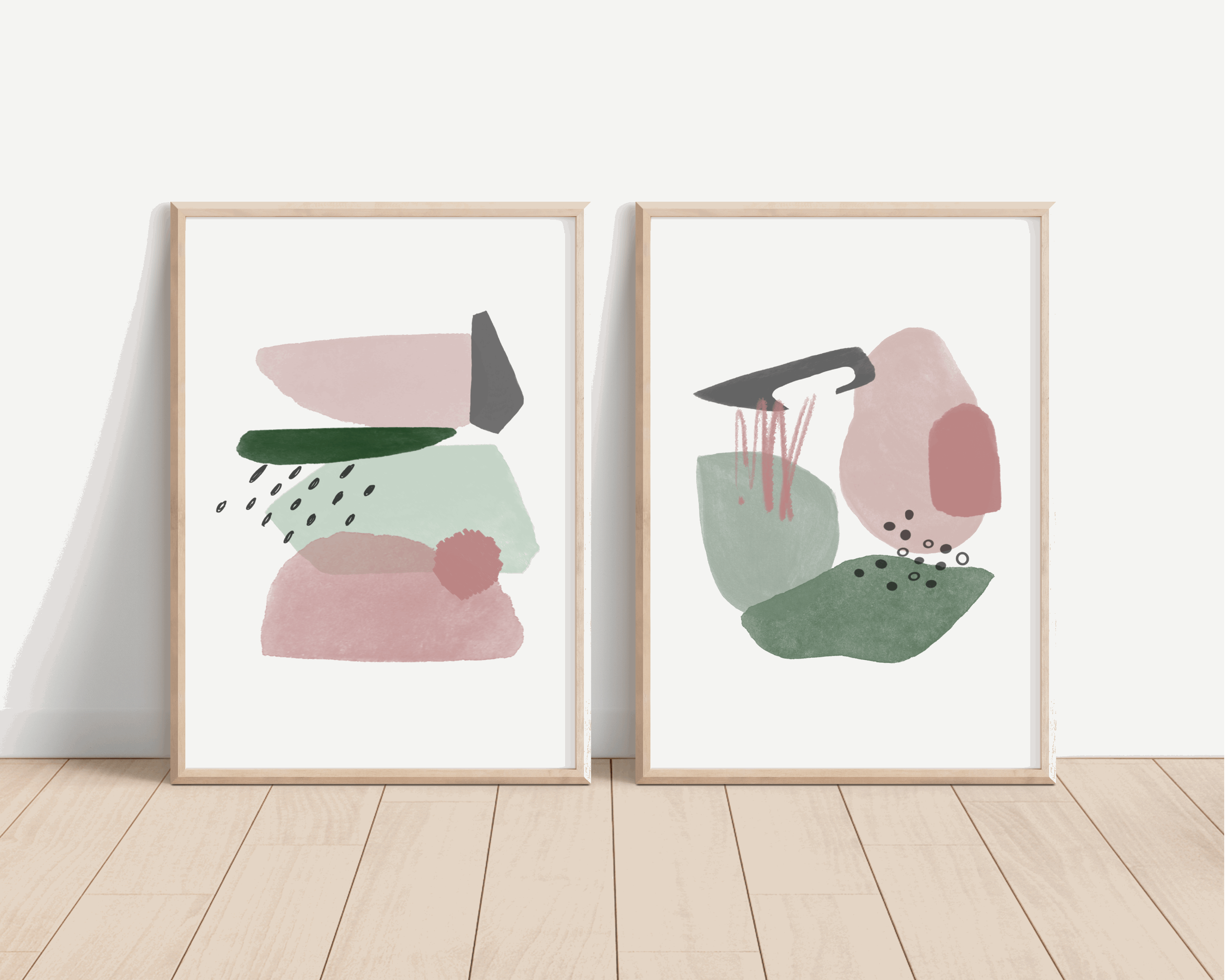Emerald Green & Pink Abstract Shapes Print Bundle - Set of Two Prints Posters, Prints, & Visual Artwork Pretty Average
