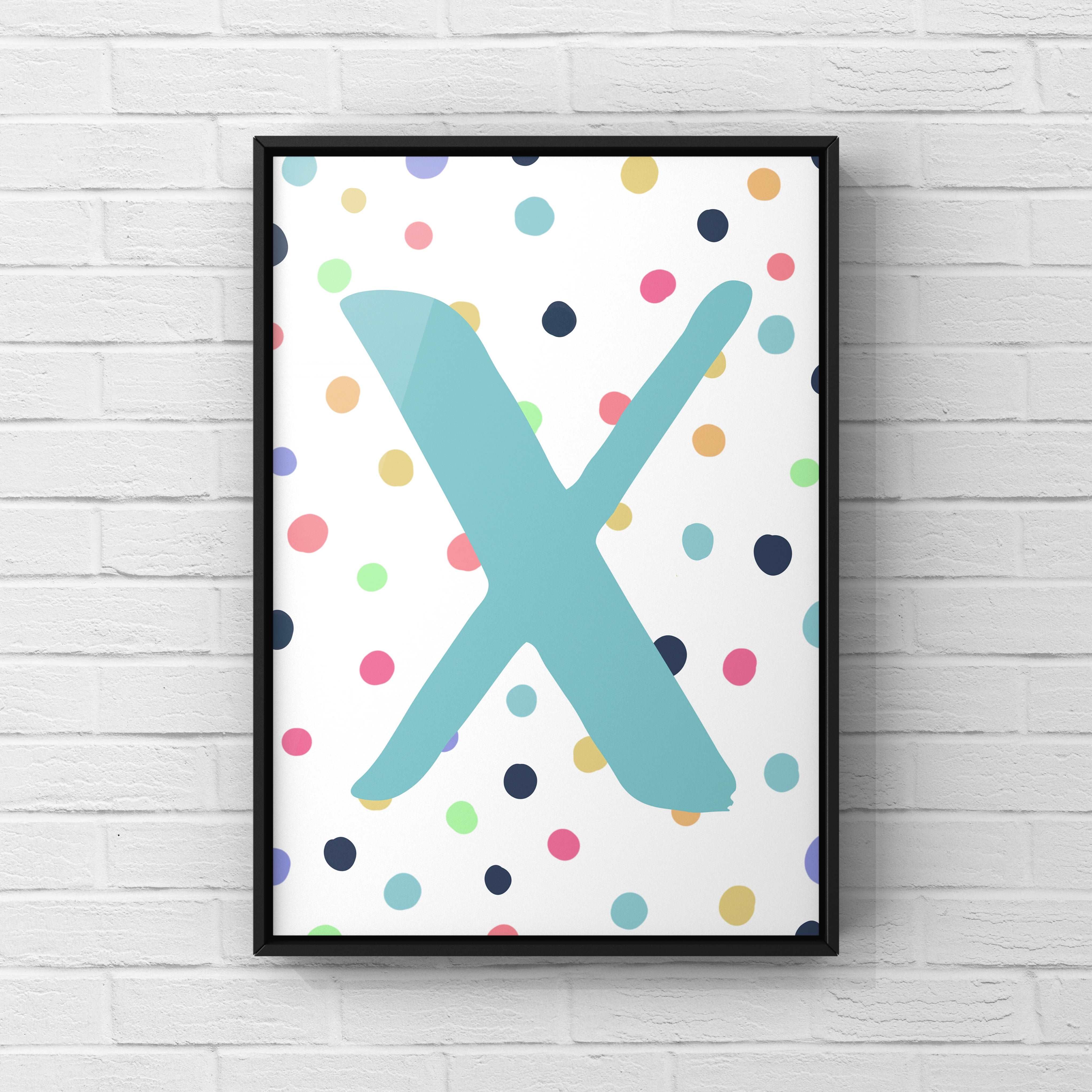 Letter / Initial Print - Blue & Rainbow Polka Dots Posters, Prints, & Visual Artwork Pretty Average