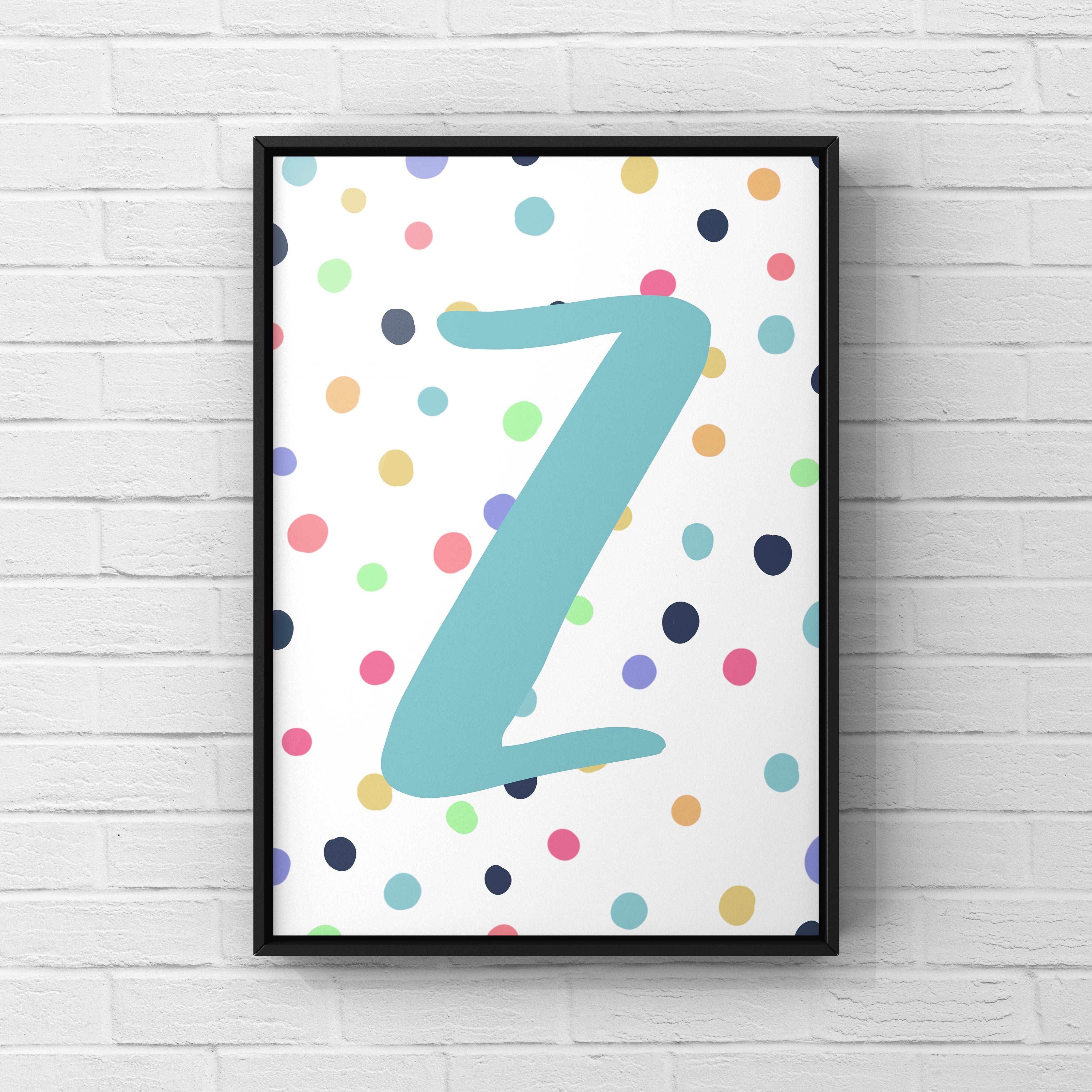 Letter / Initial Print - Blue & Rainbow Polka Dots Posters, Prints, & Visual Artwork Pretty Average
