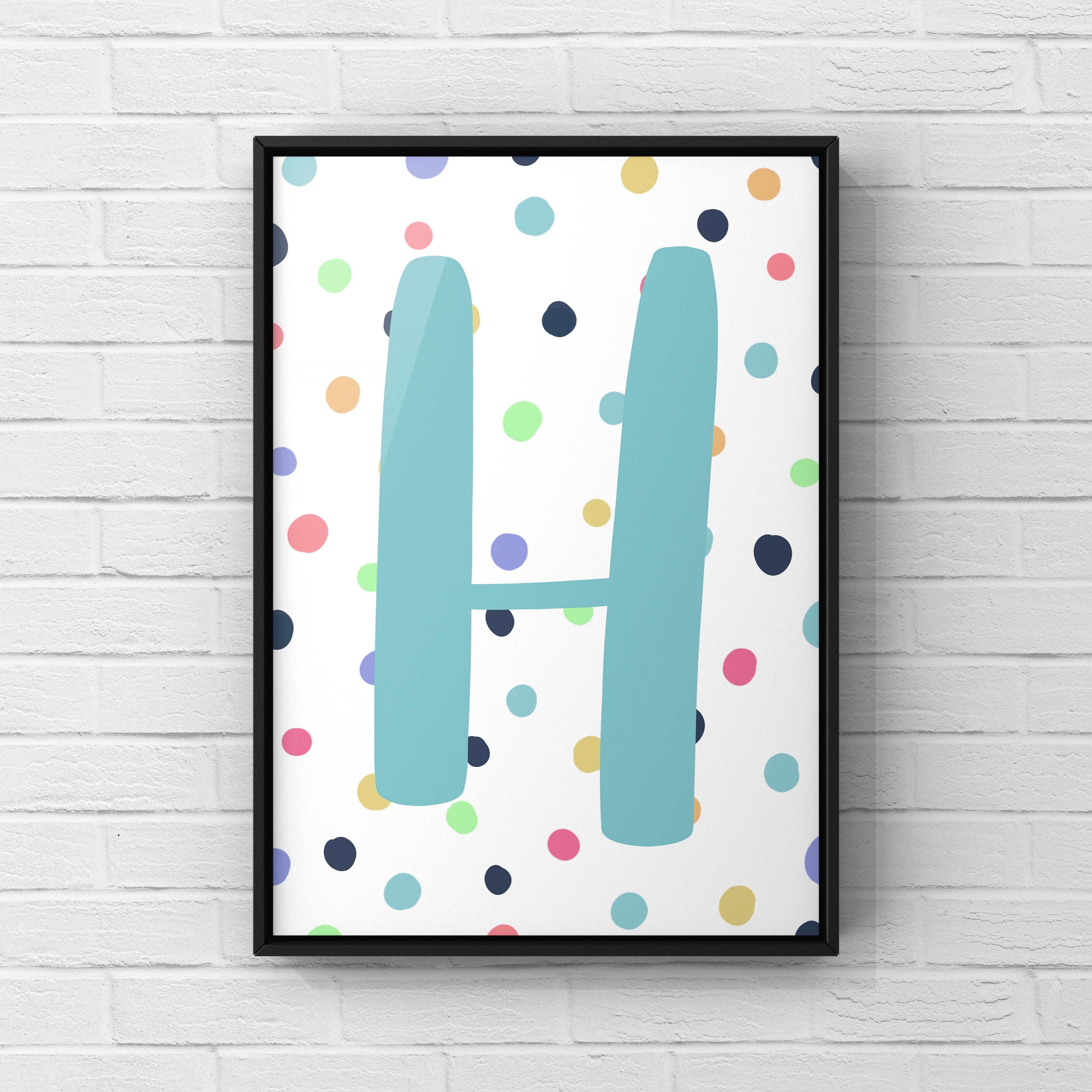 Letter / Initial Print - Blue & Rainbow Polka Dots Posters, Prints, & Visual Artwork Pretty Average