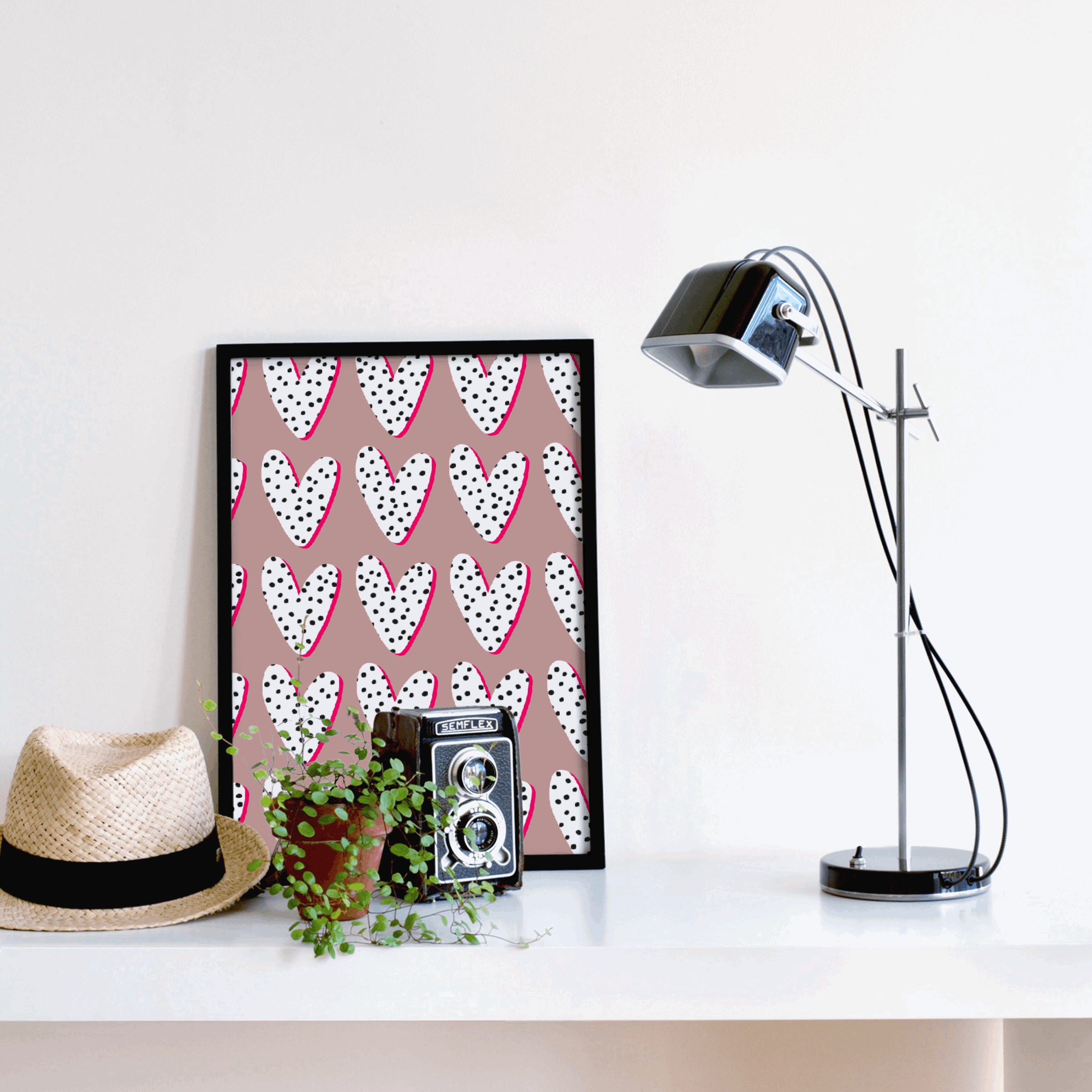 Hearts Print - Pink & Polka Dot Posters, Prints, & Visual Artwork Pretty Average