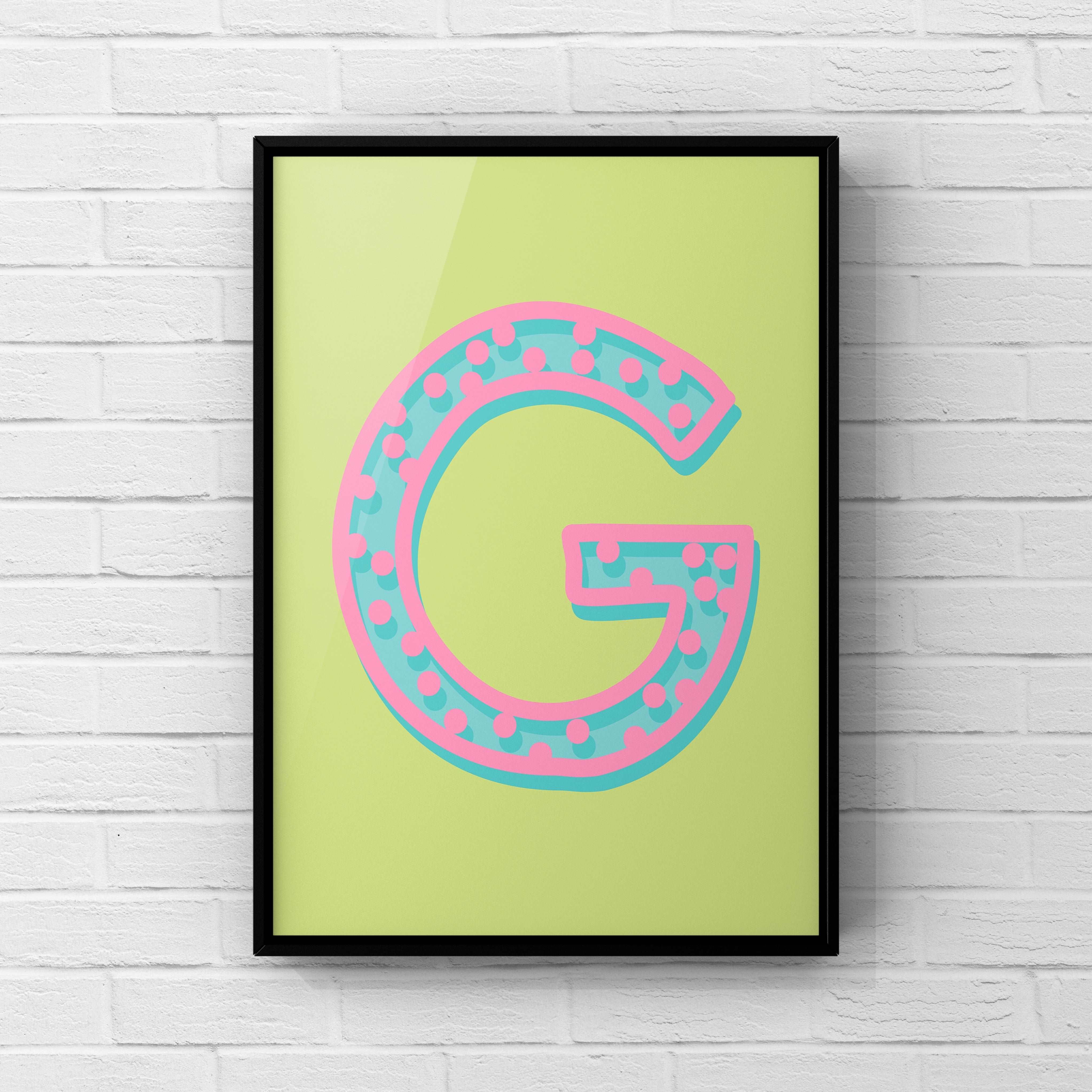 Letter / Initial Print - Green, Pink & Blue Polka Dot Posters, Prints, & Visual Artwork Pretty Average
