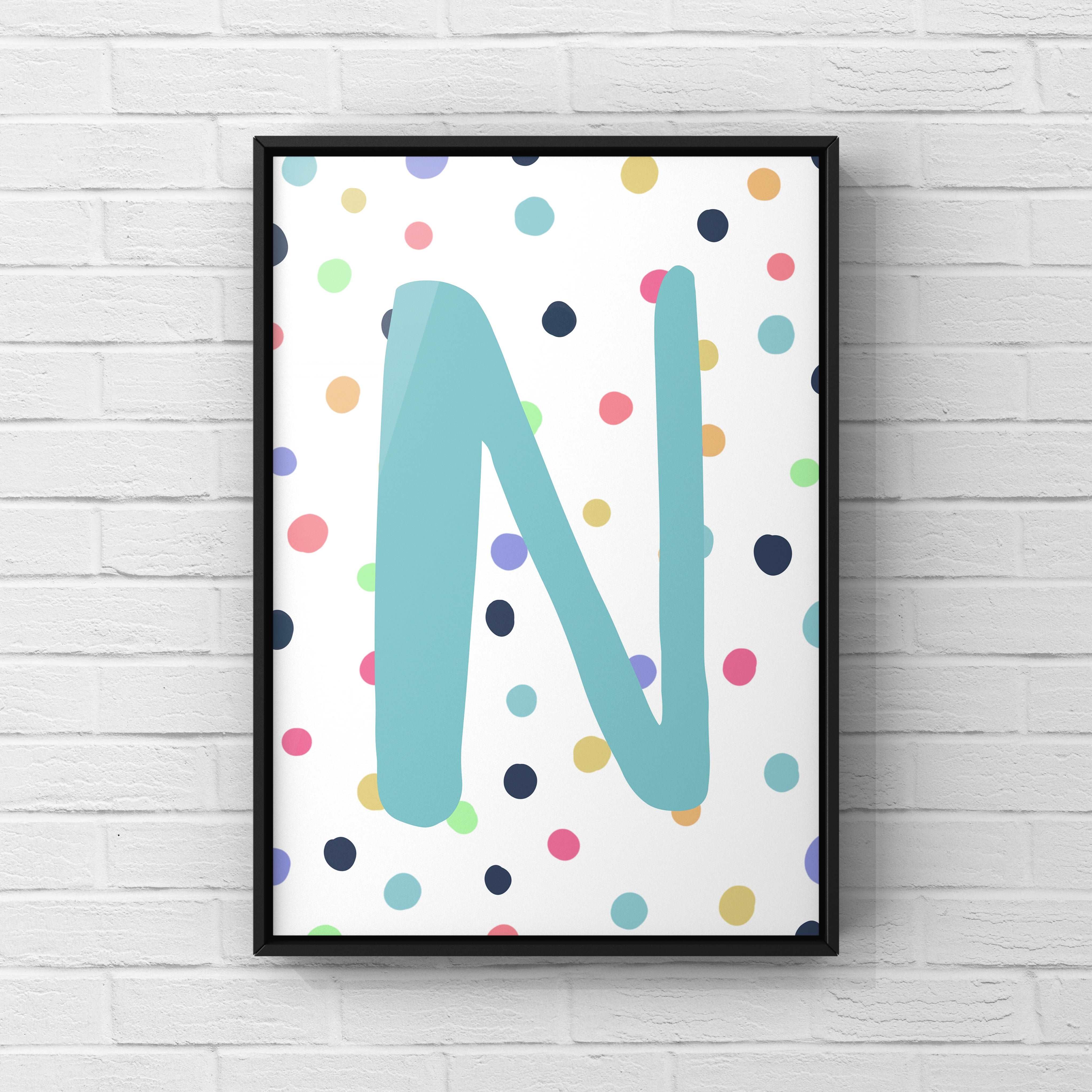 Letter / Initial Print - Blue & Rainbow Polka Dots Posters, Prints, & Visual Artwork Pretty Average