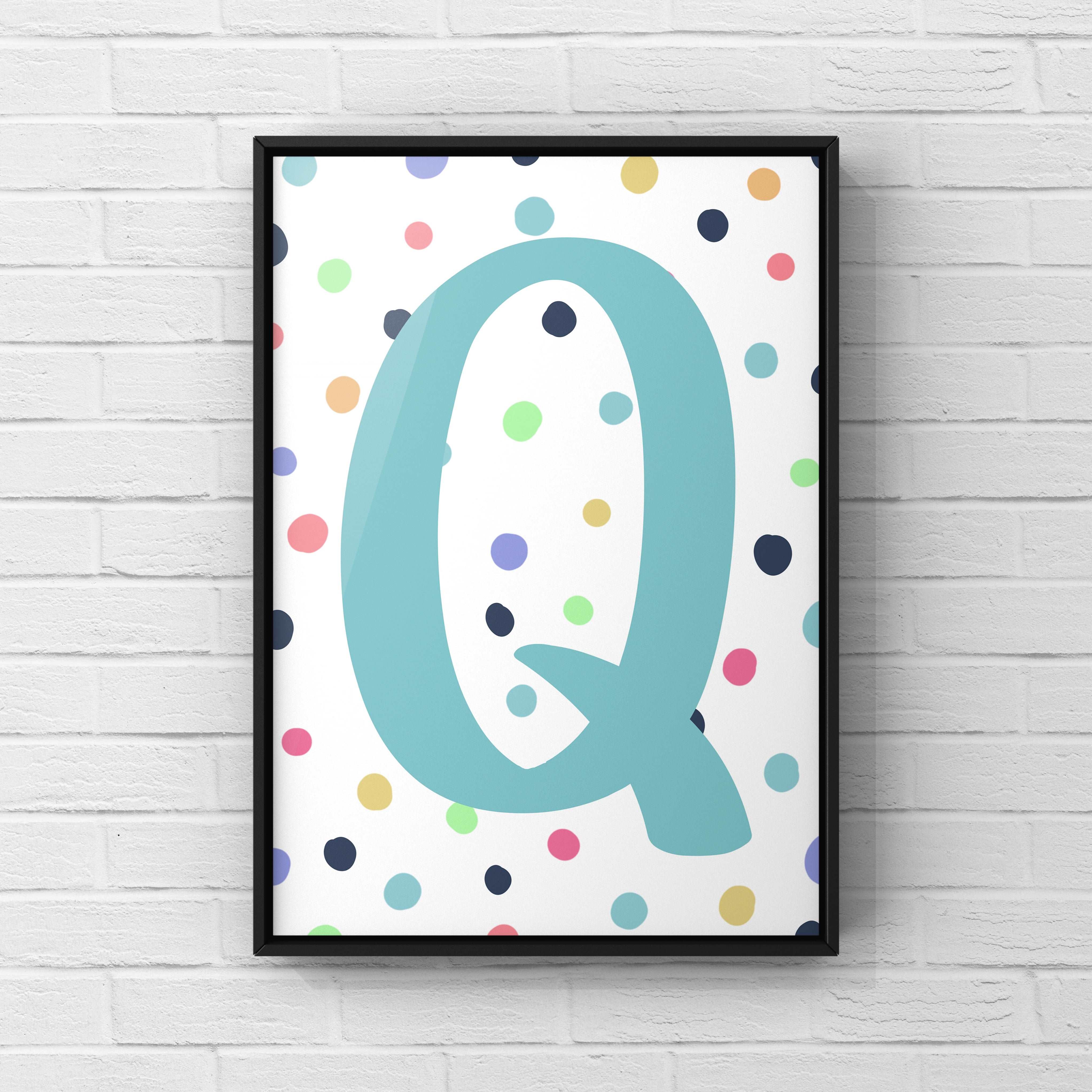 Letter / Initial Print - Blue & Rainbow Polka Dots Posters, Prints, & Visual Artwork Pretty Average