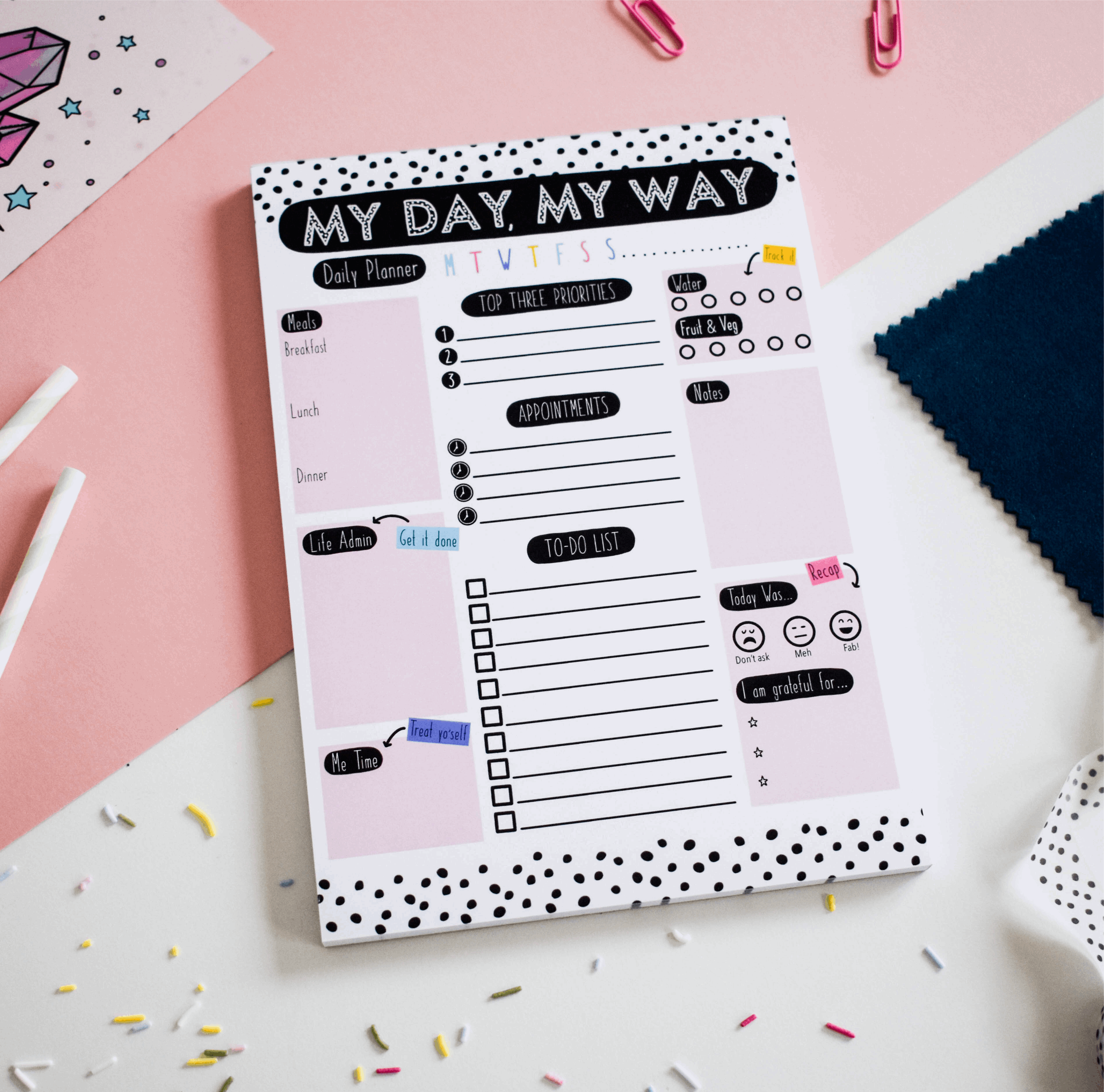 A5 Daily Planner Notepad. My Day My Way. Pretty Average Prints