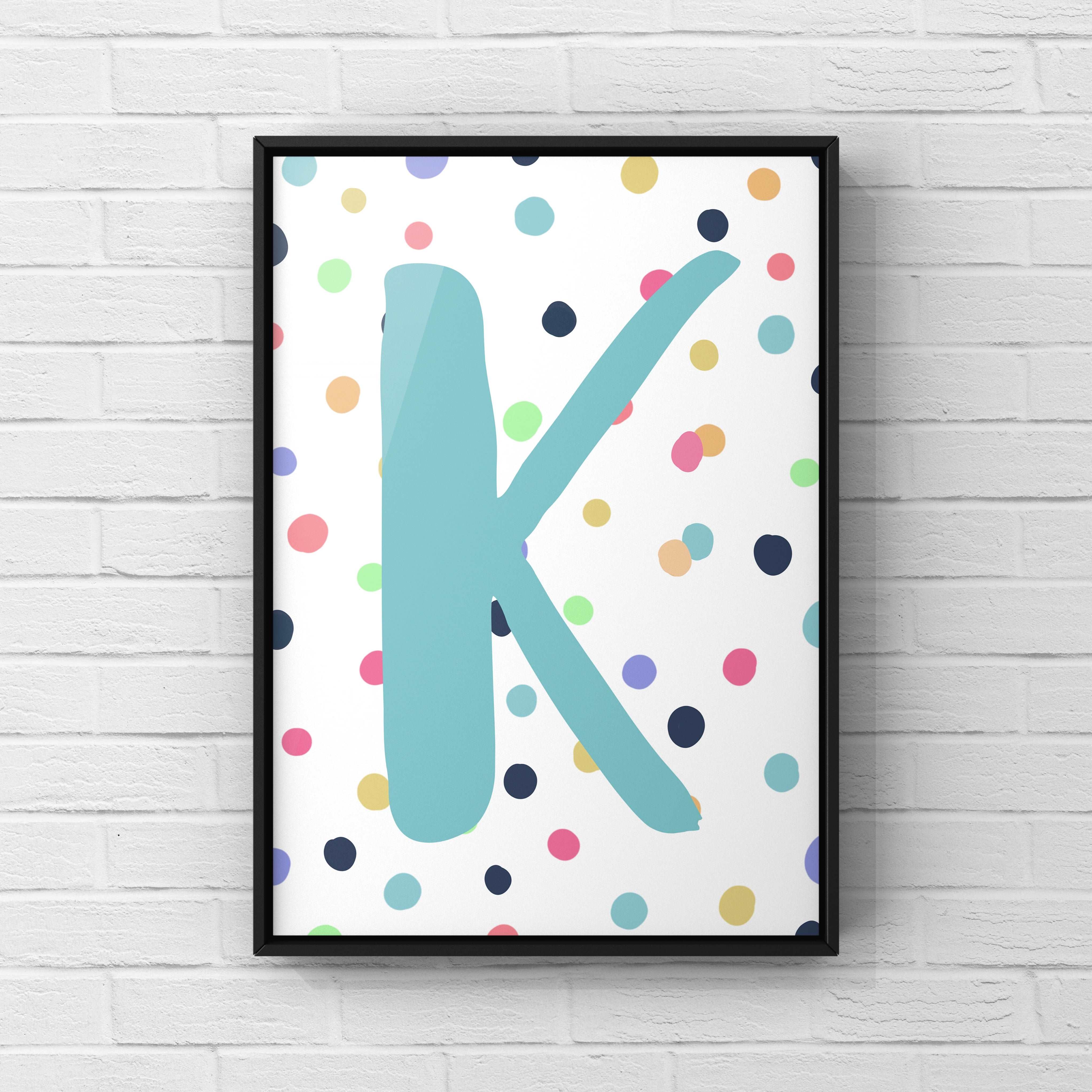 Letter / Initial Print - Blue & Rainbow Polka Dots Posters, Prints, & Visual Artwork Pretty Average