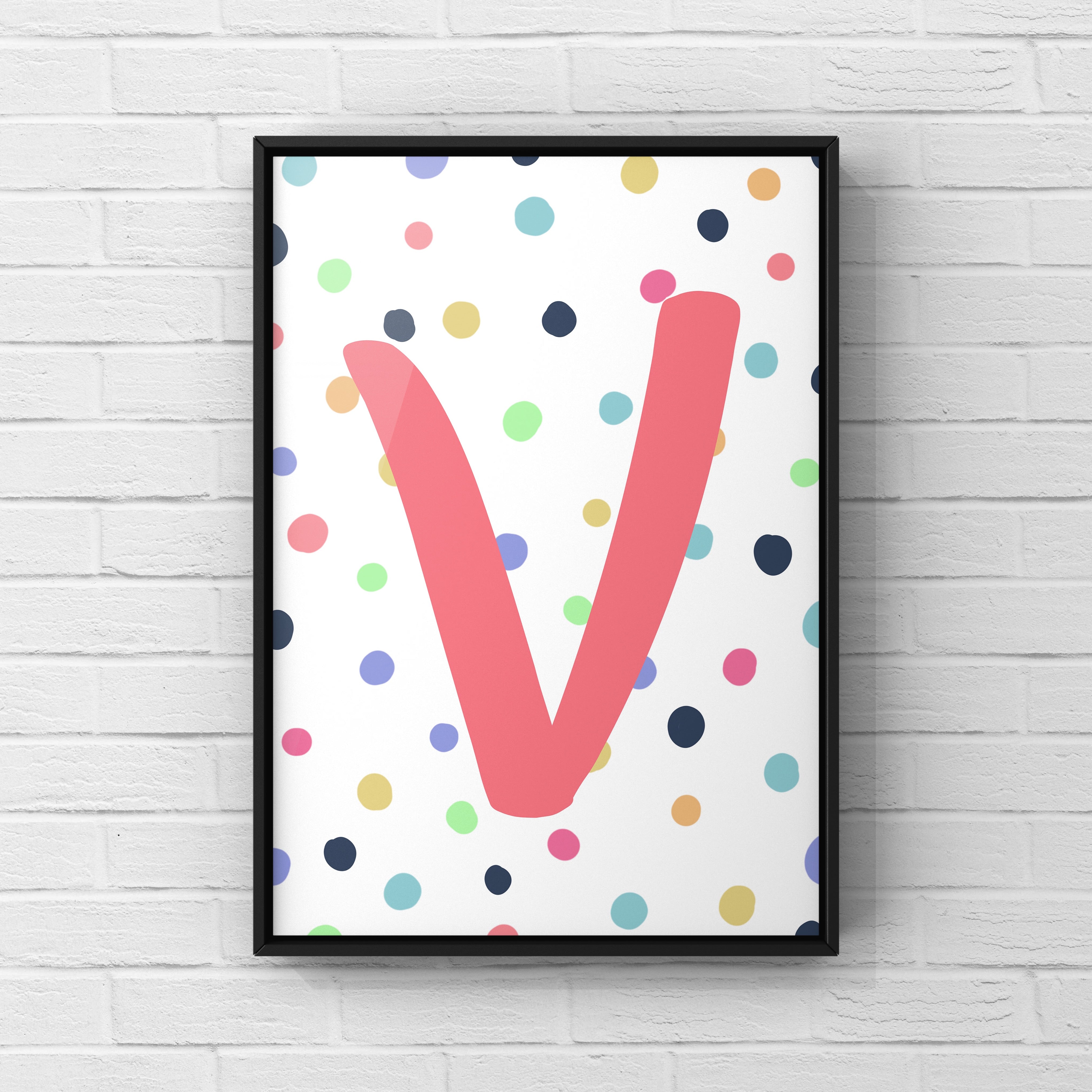 Letter / Initial Print - Pink & Rainbow Polka Dots Posters, Prints, & Visual Artwork Pretty Average