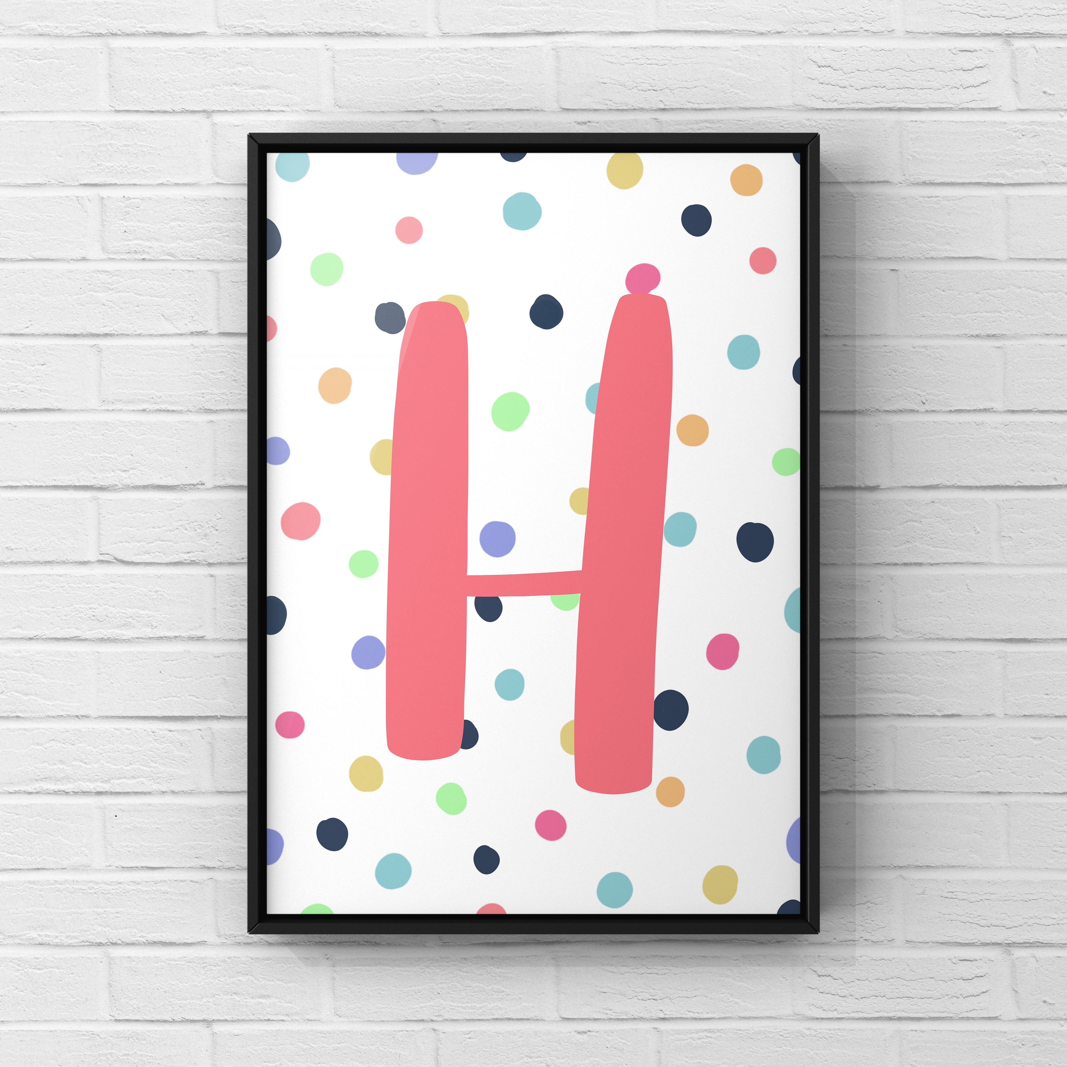 Letter / Initial Print - Pink & Rainbow Polka Dots Posters, Prints, & Visual Artwork Pretty Average