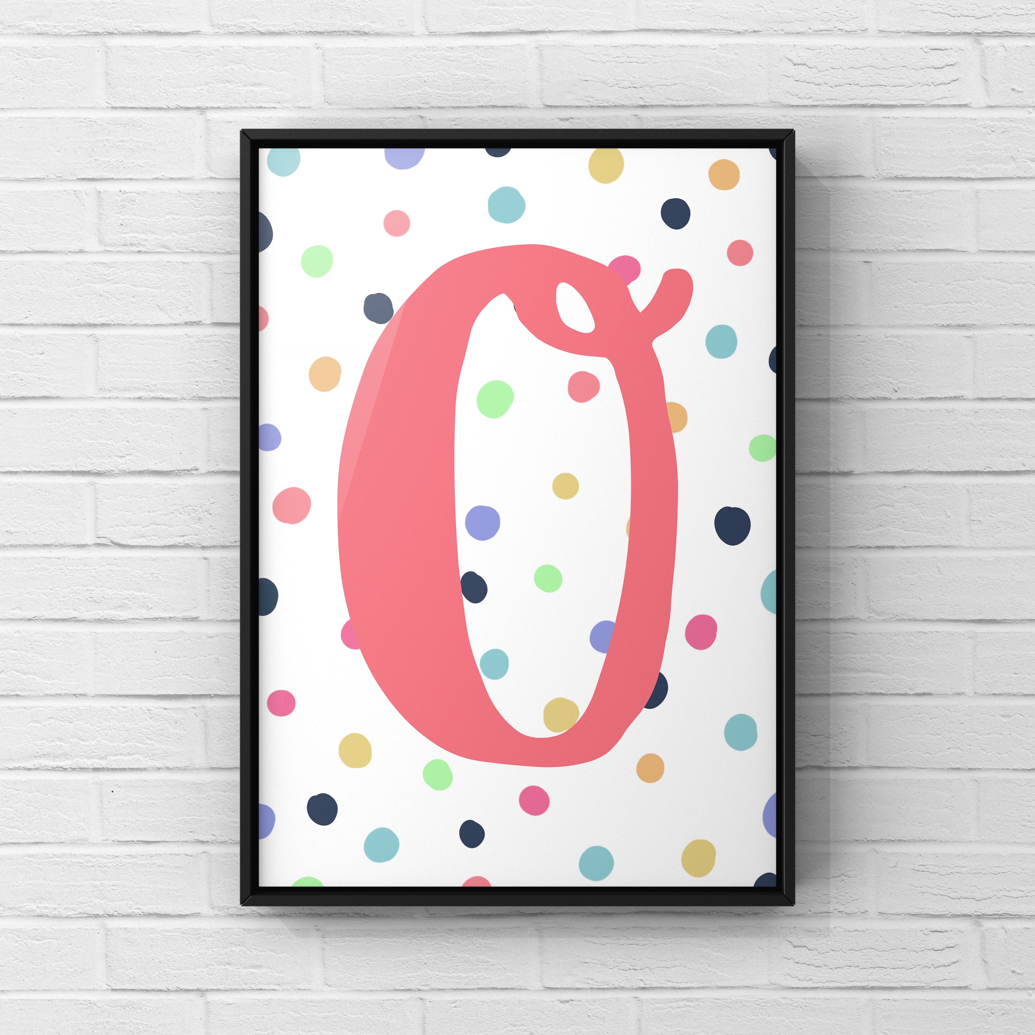 Letter / Initial Print - Pink & Rainbow Polka Dots Posters, Prints, & Visual Artwork Pretty Average