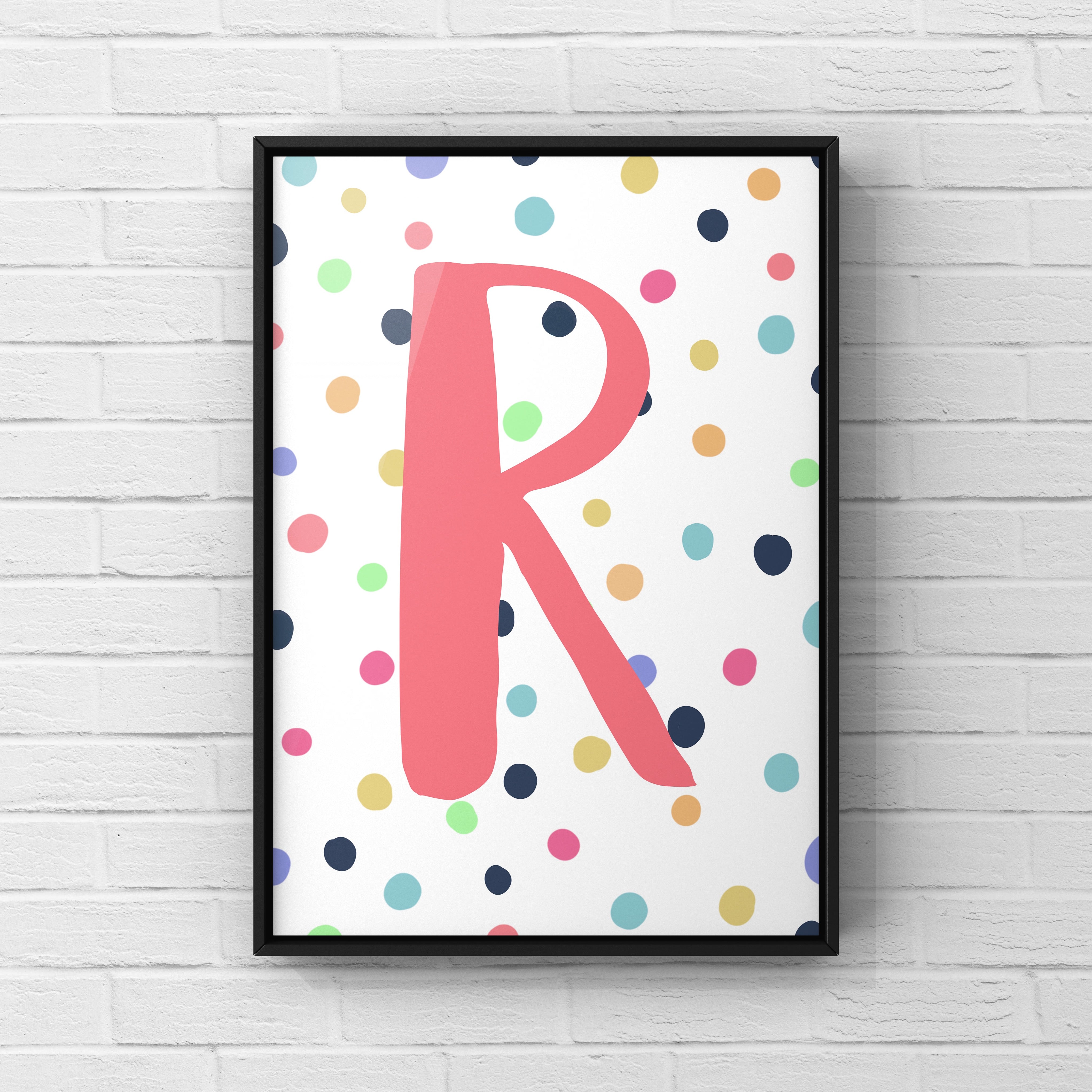 Letter / Initial Print - Pink & Rainbow Polka Dots Posters, Prints, & Visual Artwork Pretty Average