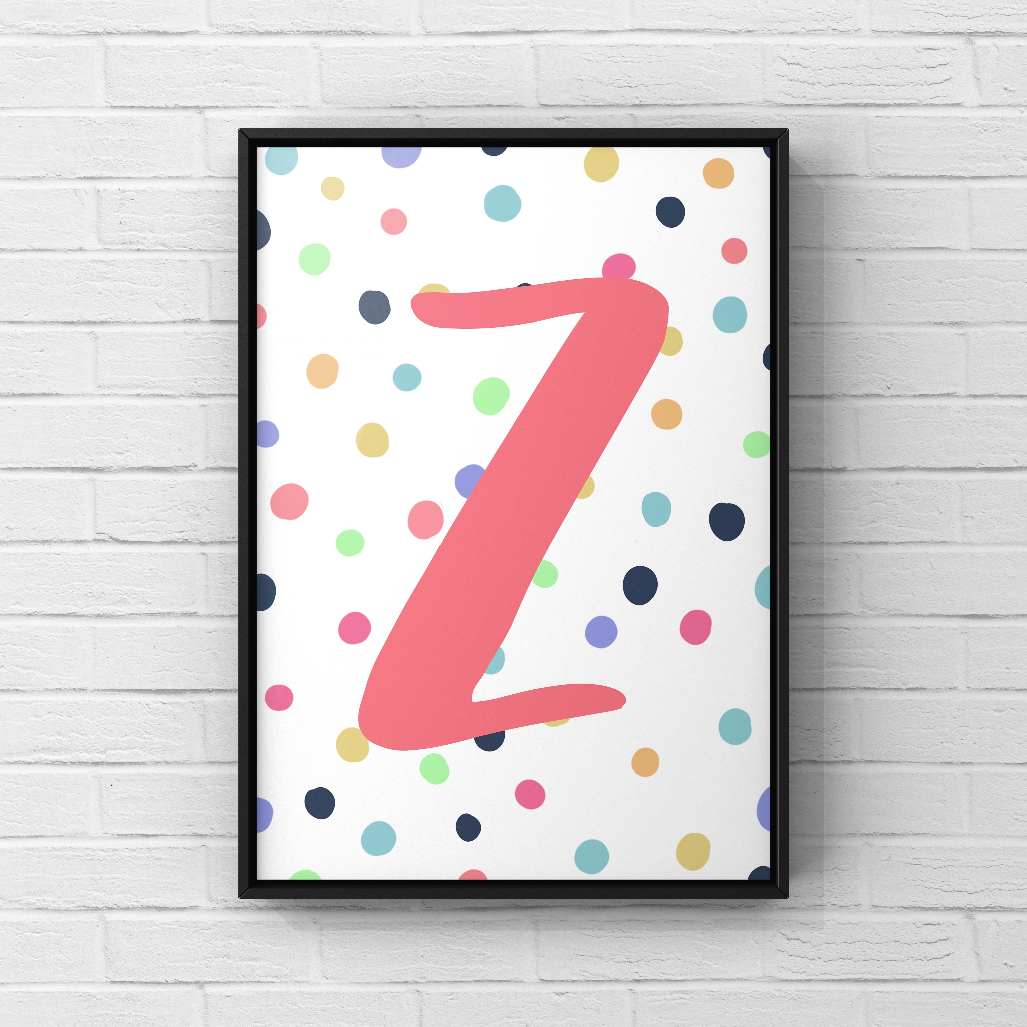 Letter / Initial Print - Pink & Rainbow Polka Dots Posters, Prints, & Visual Artwork Pretty Average