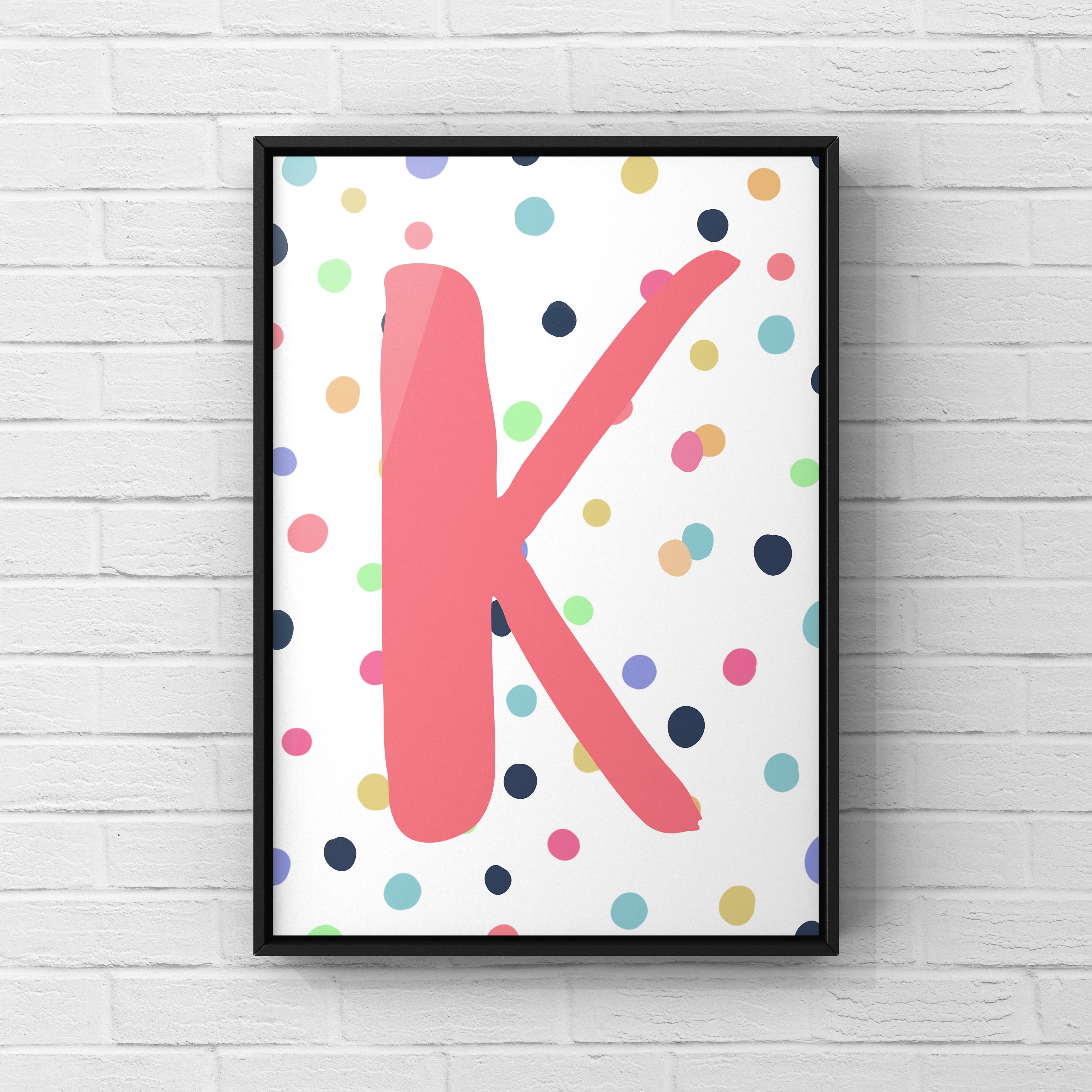 Letter / Initial Print - Pink & Rainbow Polka Dots Posters, Prints, & Visual Artwork Pretty Average