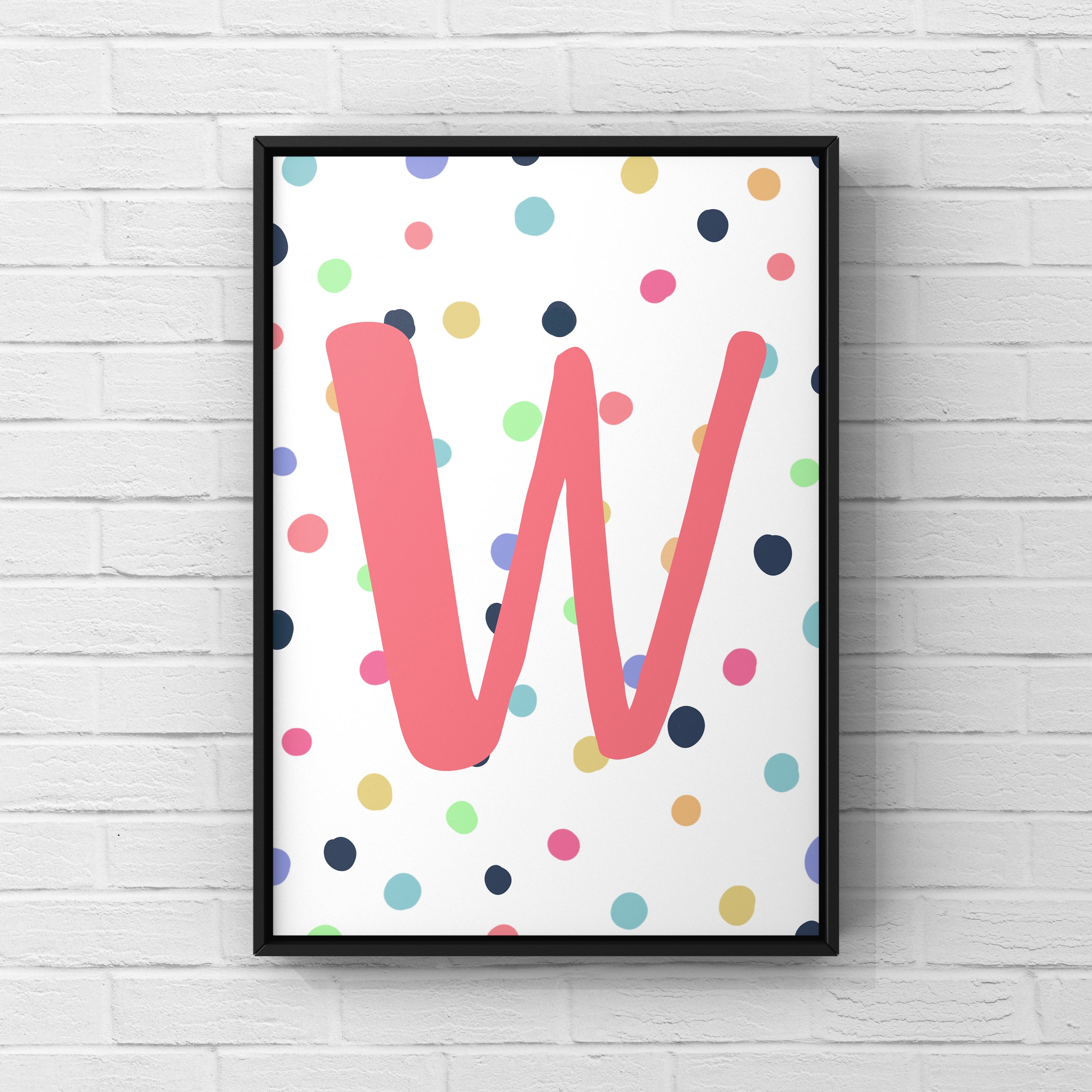 Letter / Initial Print - Pink & Rainbow Polka Dots Posters, Prints, & Visual Artwork Pretty Average