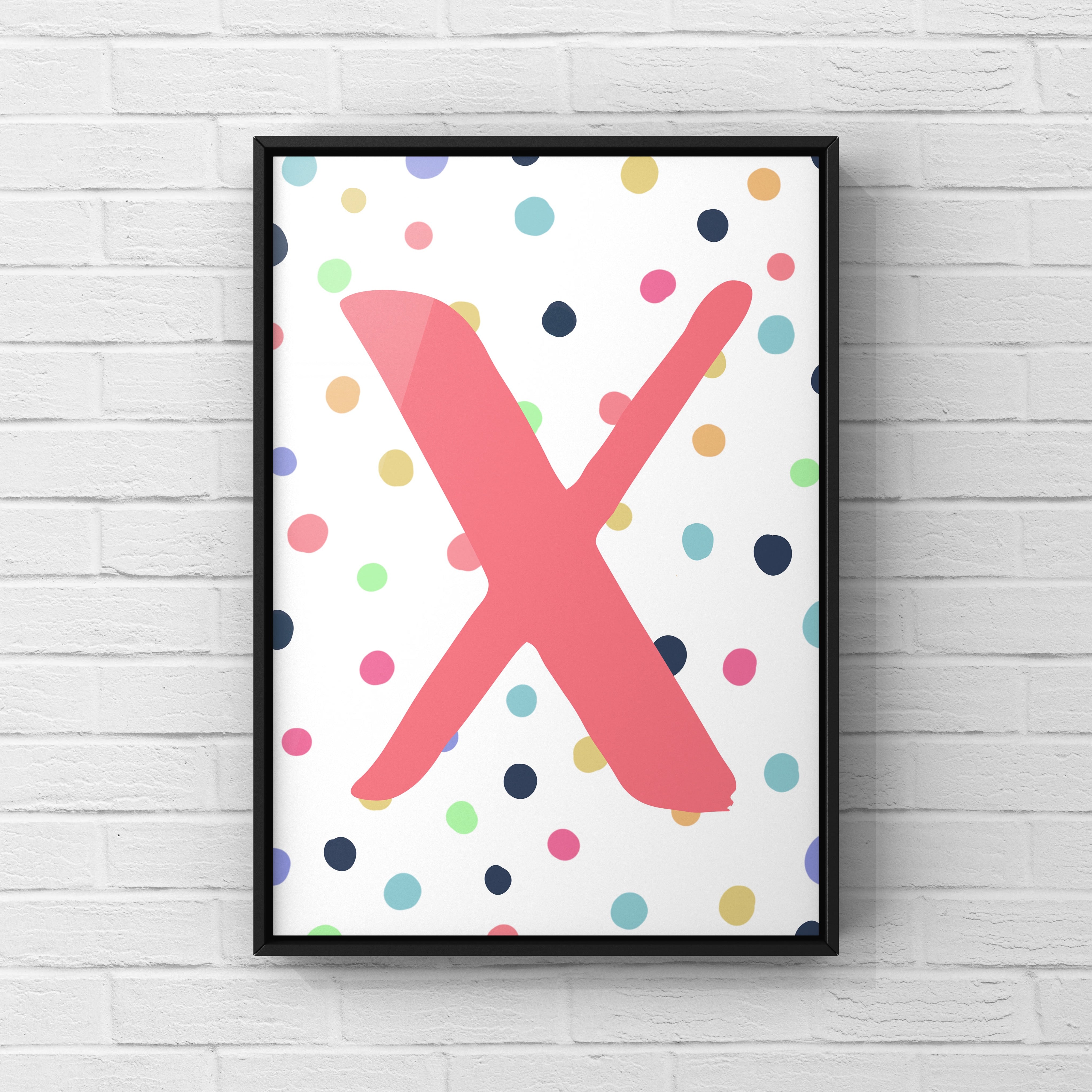 Letter / Initial Print - Pink & Rainbow Polka Dots Posters, Prints, & Visual Artwork Pretty Average