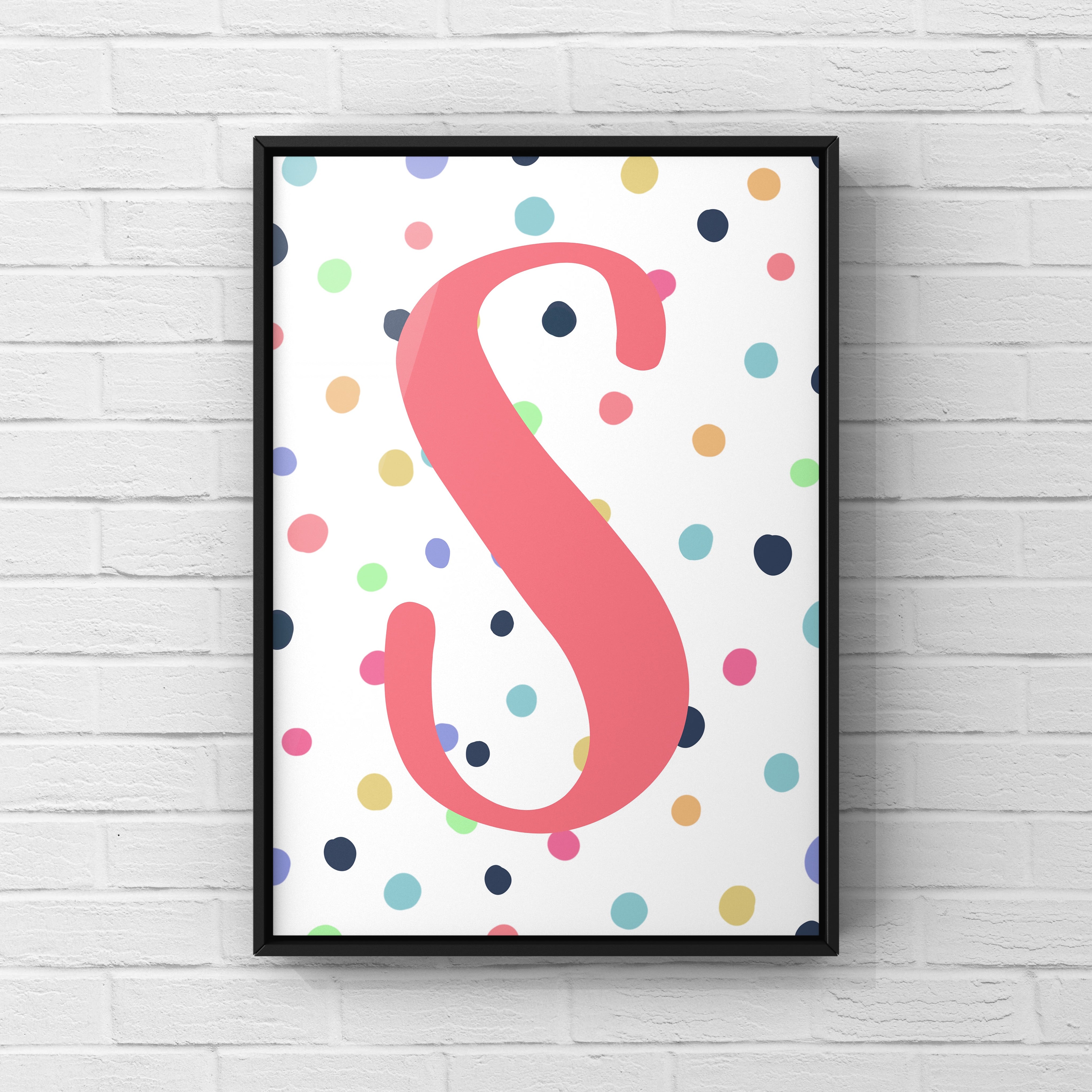 Letter / Initial Print - Pink & Rainbow Polka Dots Posters, Prints, & Visual Artwork Pretty Average