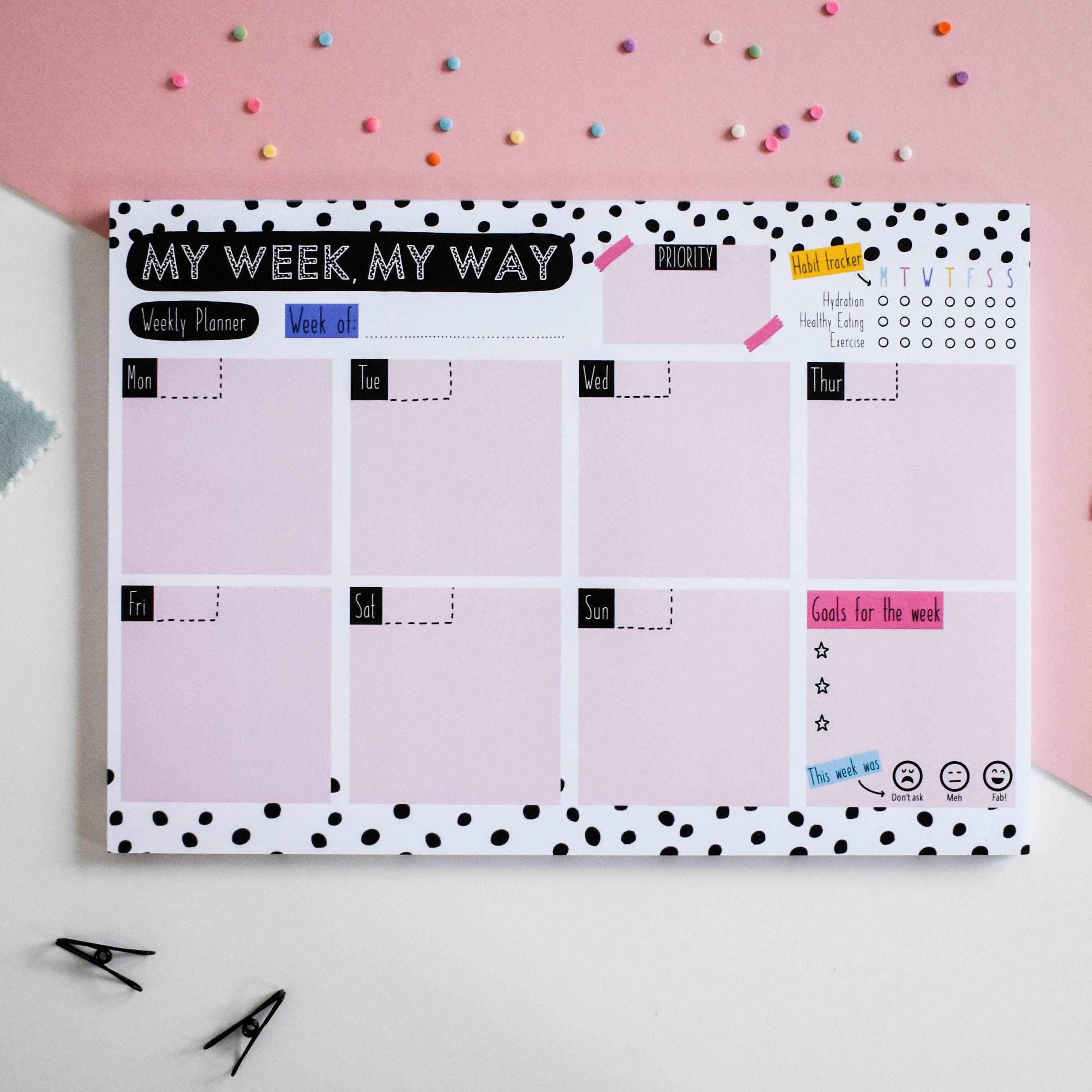 A4 Weekly Planner Notepad. My Week My Way. Pretty Average Prints