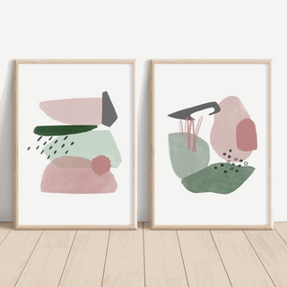 Emerald Green & Pink Abstract Shapes Print Bundle - Set of Two Prints Posters, Prints, & Visual Artwork Pretty Average
