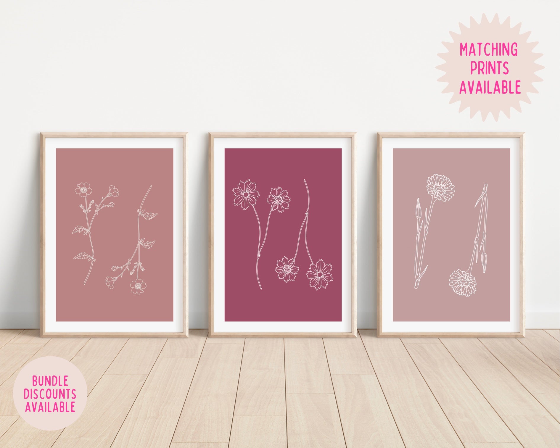 Blush Pink Wildflowers Print Posters, Prints, & Visual Artwork Pretty Average   