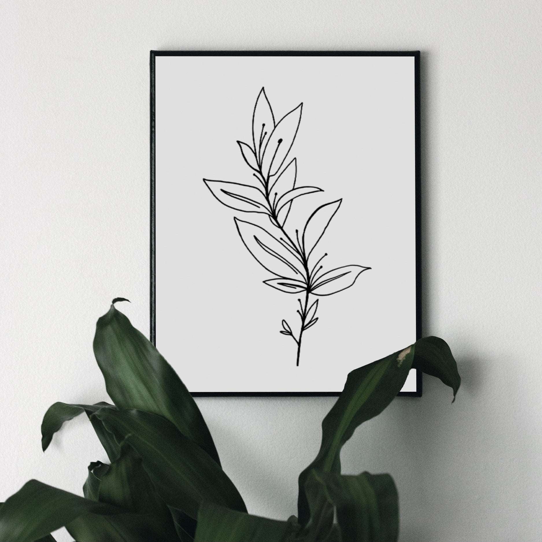 Leafy Branch Line Drawing Print Posters, Prints, & Visual Artwork Pretty Average