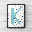 Letter / Initial Print - Blue & Rainbow Polka Dots Posters, Prints, & Visual Artwork Pretty Average