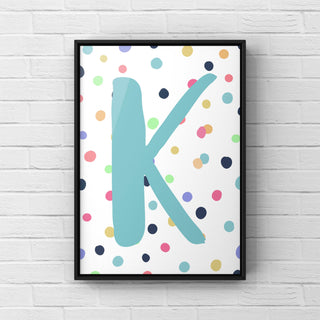 Letter / Initial Print - Blue & Rainbow Polka Dots Posters, Prints, & Visual Artwork Pretty Average