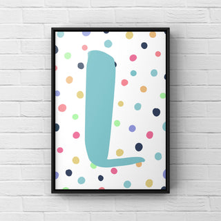 Letter / Initial Print - Blue & Rainbow Polka Dots Posters, Prints, & Visual Artwork Pretty Average