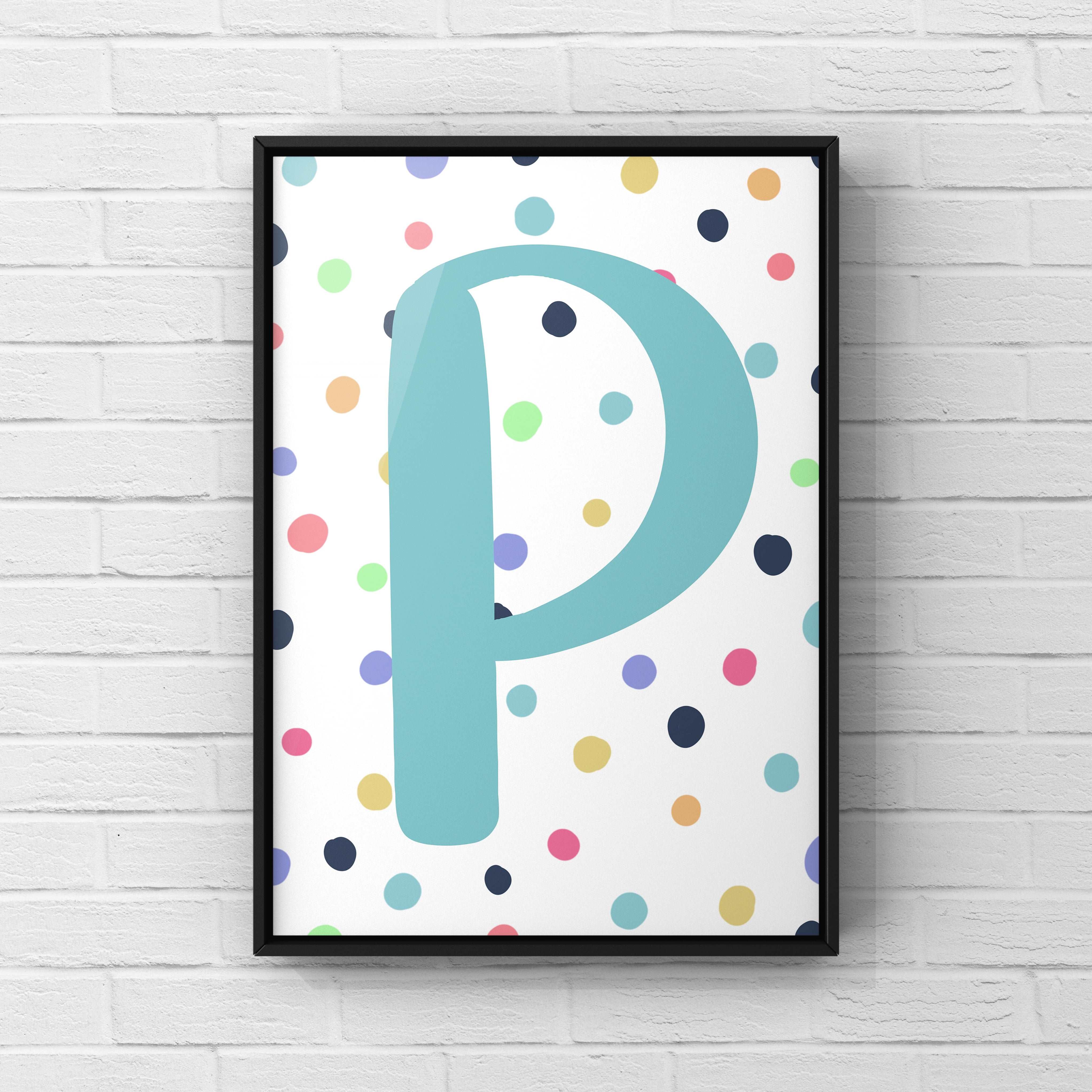 Letter / Initial Print - Blue & Rainbow Polka Dots Posters, Prints, & Visual Artwork Pretty Average