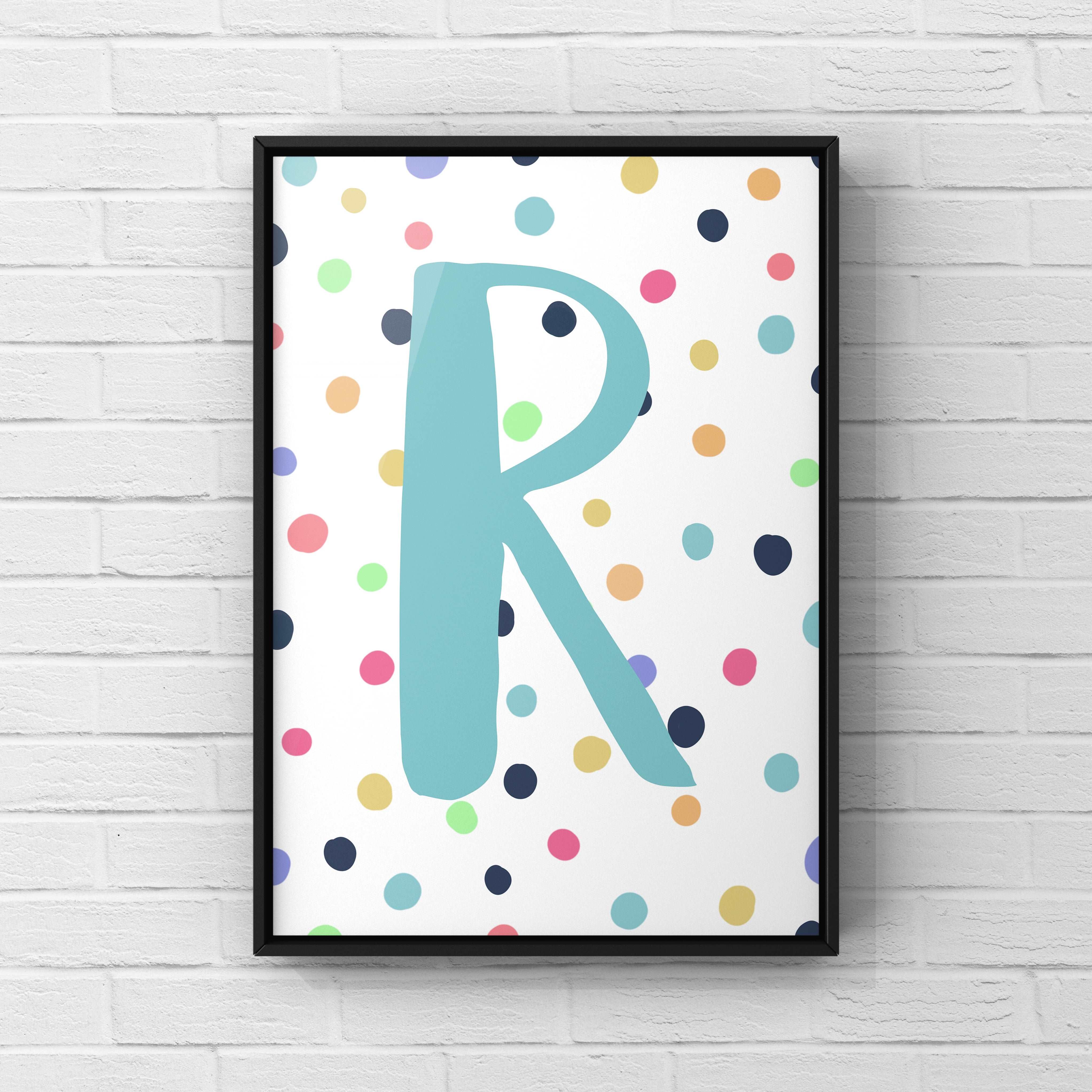 Letter / Initial Print - Blue & Rainbow Polka Dots Posters, Prints, & Visual Artwork Pretty Average