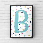 Letter / Initial Print - Blue & Rainbow Polka Dots Posters, Prints, & Visual Artwork Pretty Average