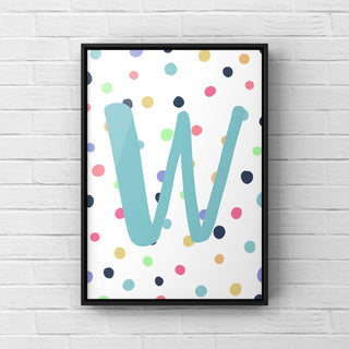 Letter / Initial Print - Blue & Rainbow Polka Dots Posters, Prints, & Visual Artwork Pretty Average
