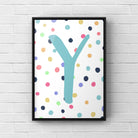 Letter / Initial Print - Blue & Rainbow Polka Dots Posters, Prints, & Visual Artwork Pretty Average