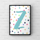 Letter / Initial Print - Blue & Rainbow Polka Dots