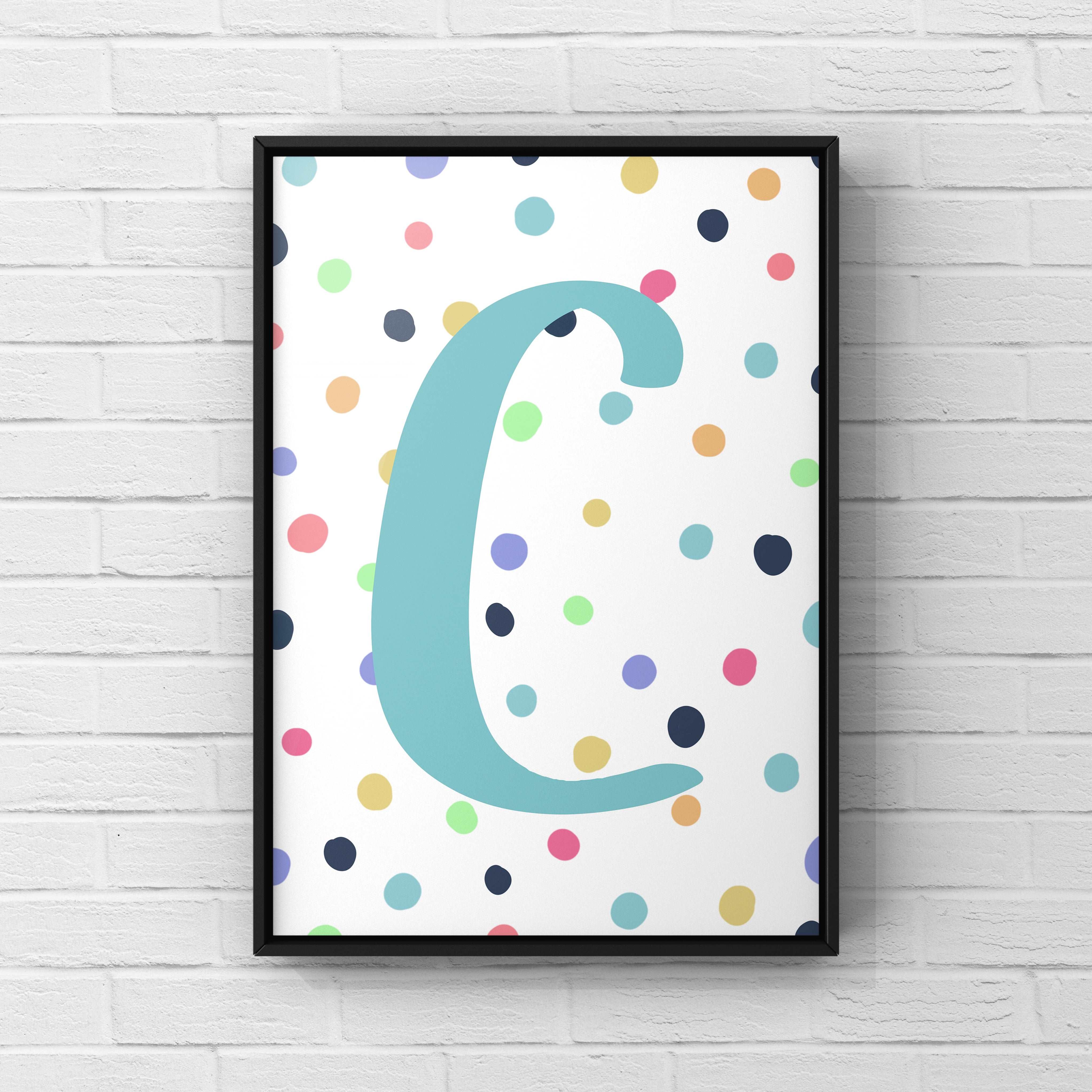 Letter / Initial Print - Blue & Rainbow Polka Dots Posters, Prints, & Visual Artwork Pretty Average