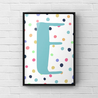 Letter / Initial Print - Blue & Rainbow Polka Dots Posters, Prints, & Visual Artwork Pretty Average