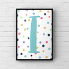 Letter / Initial Print - Blue & Rainbow Polka Dots Posters, Prints, & Visual Artwork Pretty Average
