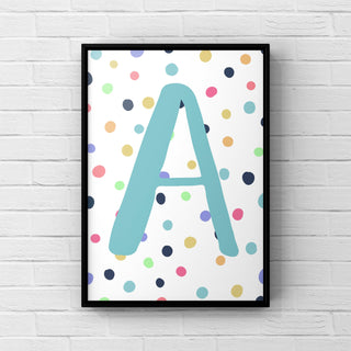 Letter / Initial Print - Blue & Rainbow Polka Dots Posters, Prints, & Visual Artwork Pretty Average