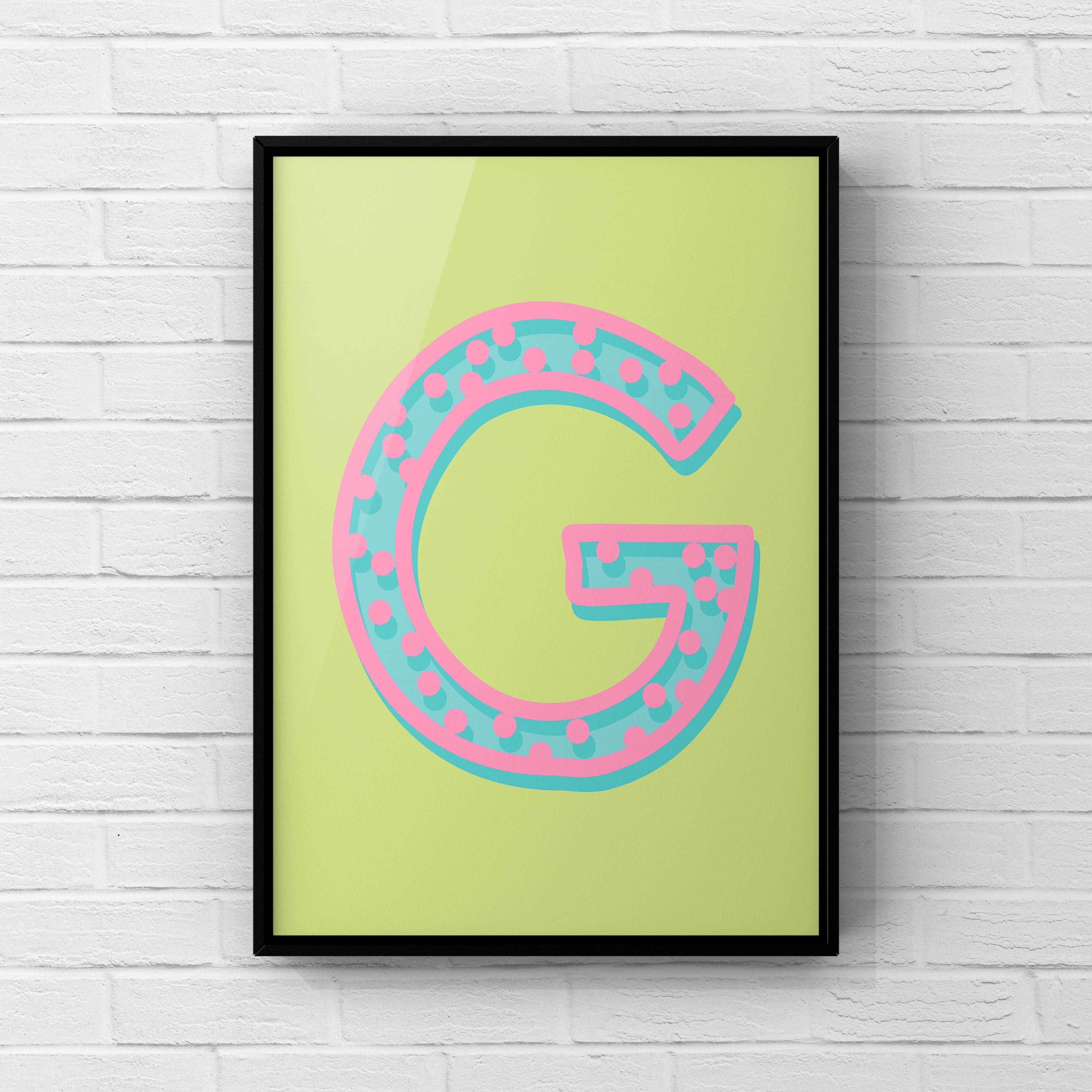 Letter / Initial Print - Green, Pink & Blue Polka Dot Posters, Prints, & Visual Artwork Pretty Average